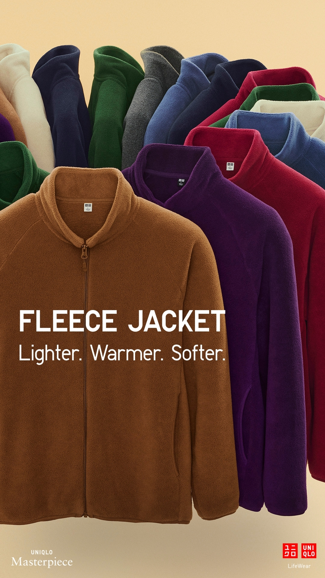 Uniqlo Indonesia Facebook ad: Lighter, warmer, softer fleece jackets.