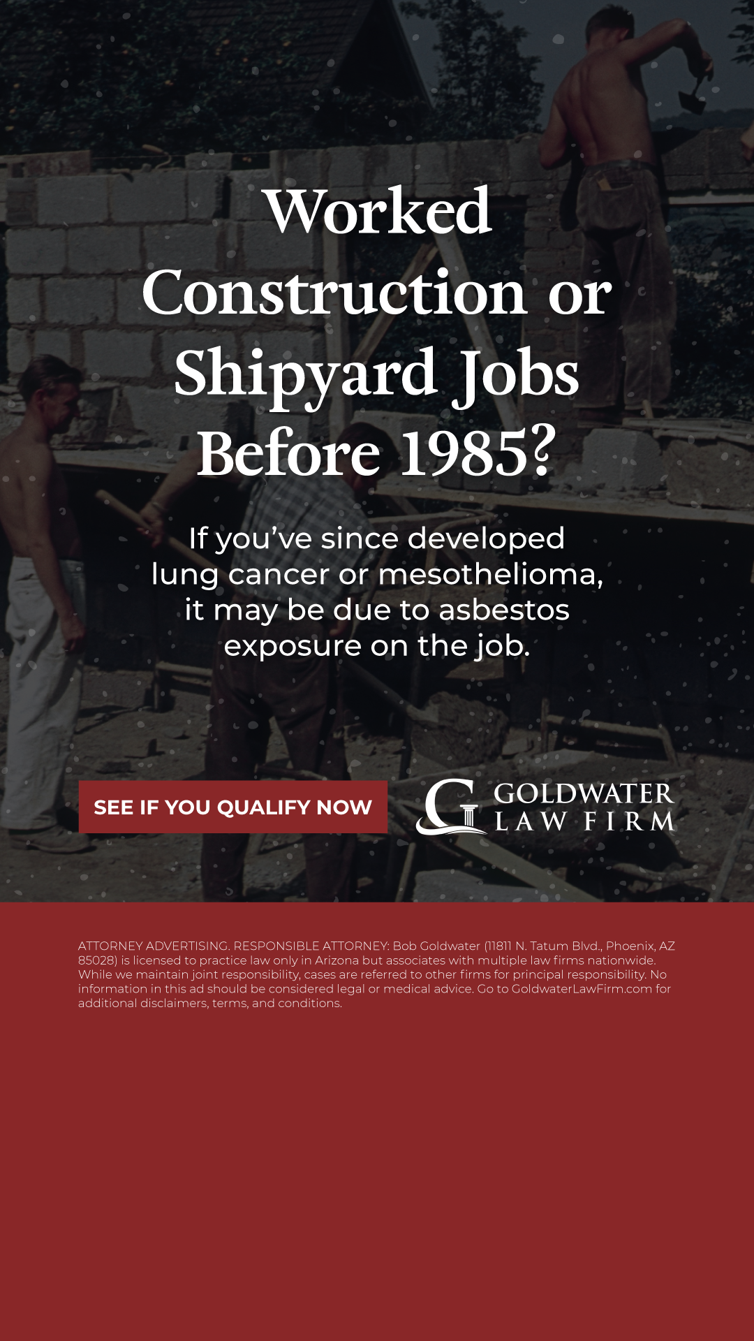 Goldwater Law Firm Facebook ad from Nov 25, 2025