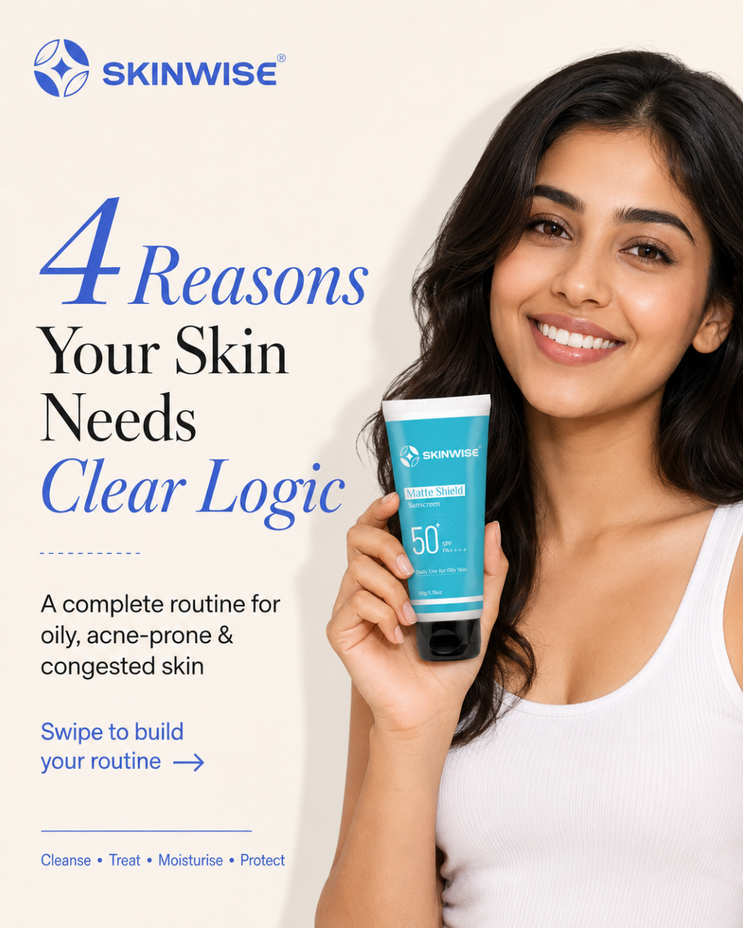 Skinwise Facebook ad: Oily, acne-prone or congested skin?