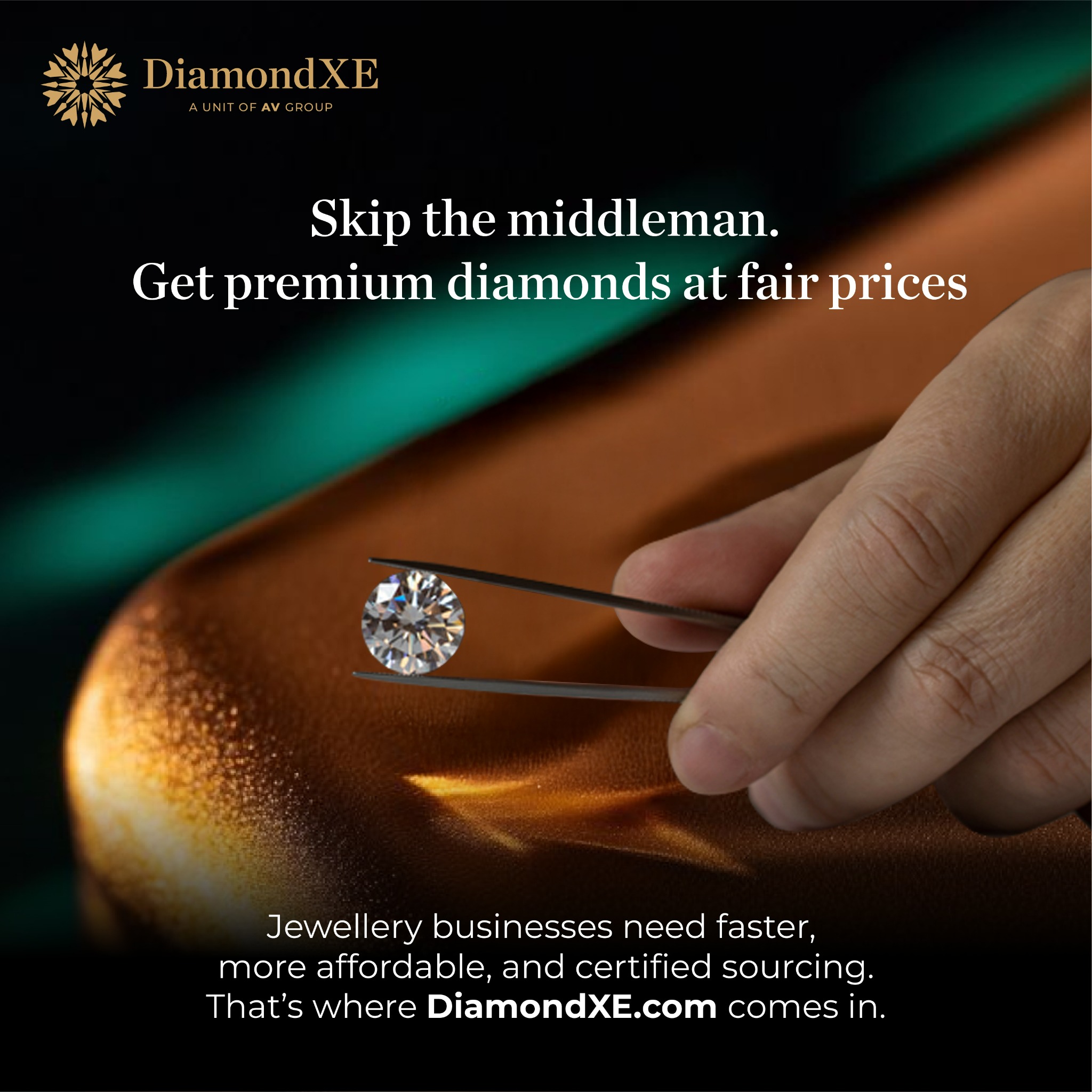 Diamondxe Facebook ad: Source certified diamonds directly, without middlemen.