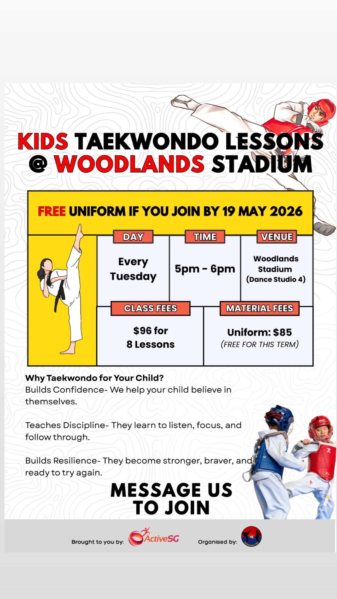 Momentum Taekwondo Facebook ad from May 5, 2026