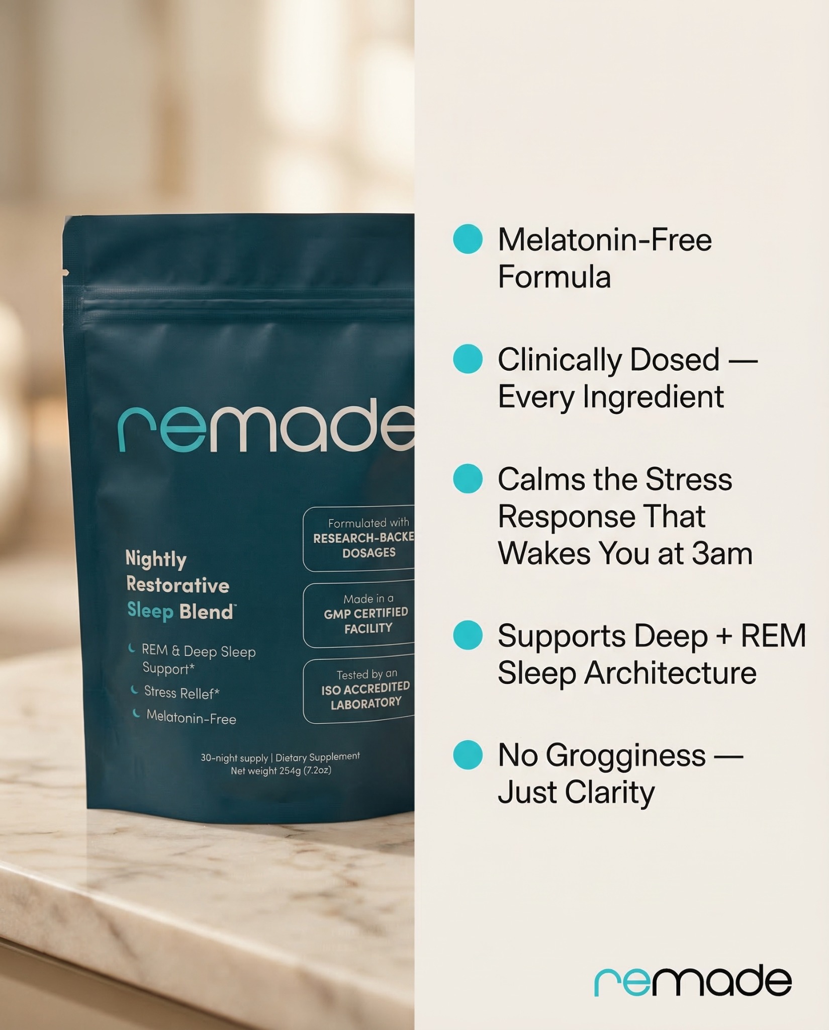Remade Restorative Sleep Supplement Facebook ad