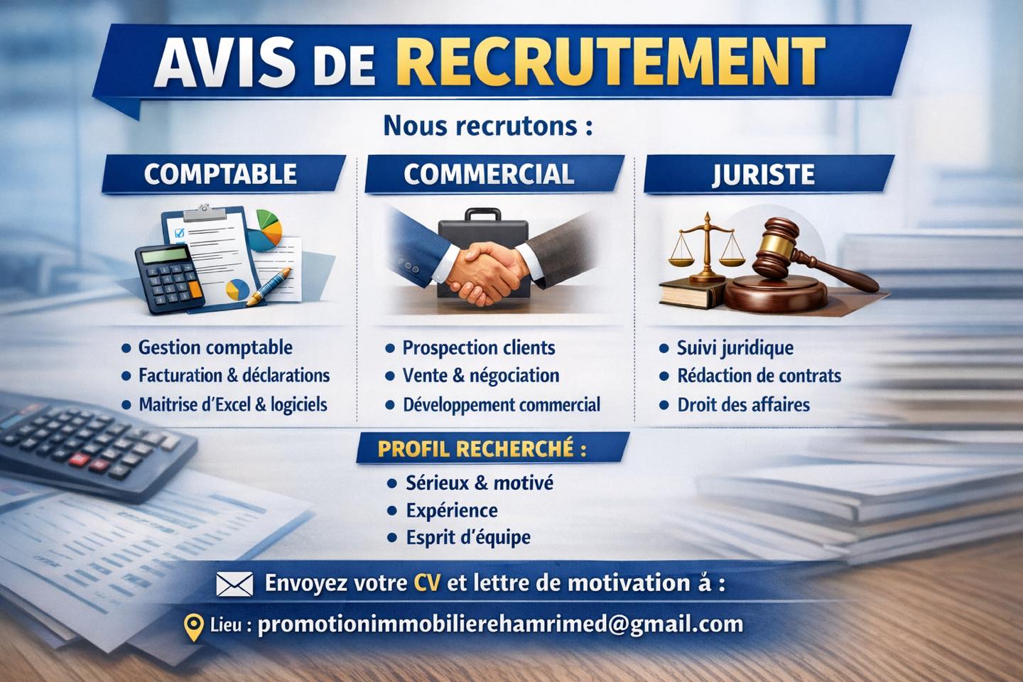 Promotion Immobilière Hamri Mohamed Facebook ad: AVIS DE RECRUTEMENT
