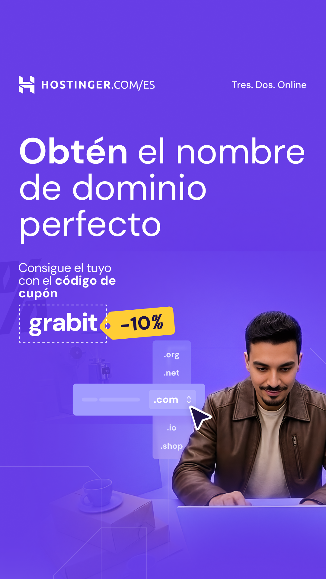 Hostinger Facebook ad: Destaca con un nombre de dominio único