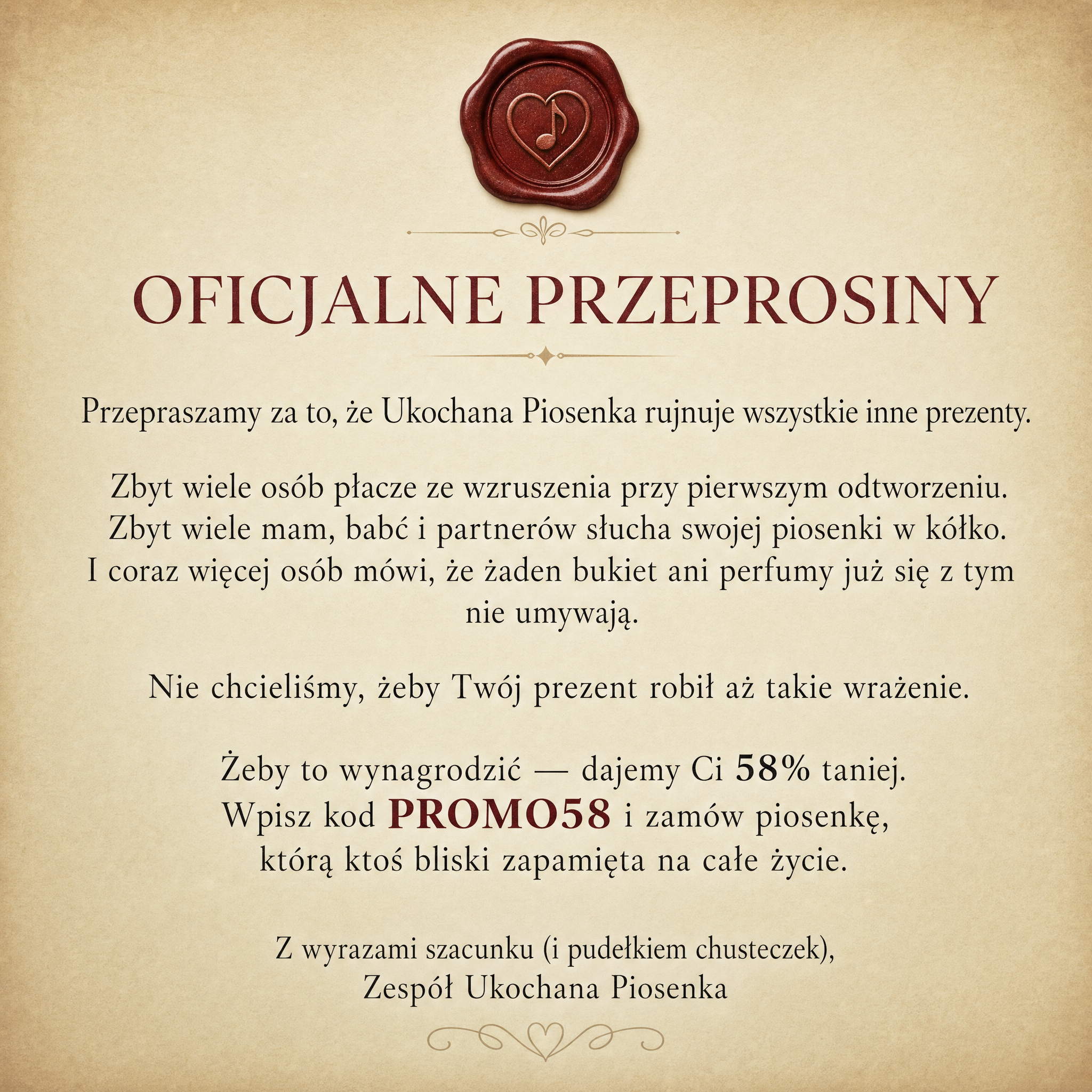 Ukochana Piosenka Facebook ad: Użyj kodu: PROMO58