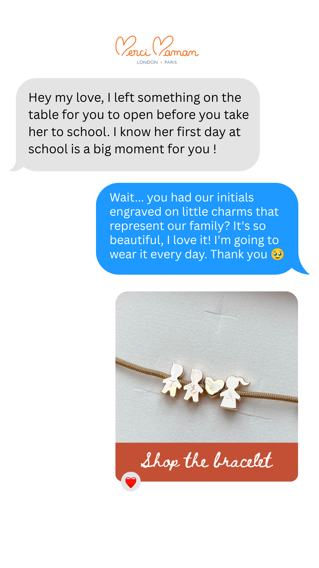 Merci Maman - Personalised Gifts Facebook ad: Back to School Gifts: personalised jewellery for mum and…