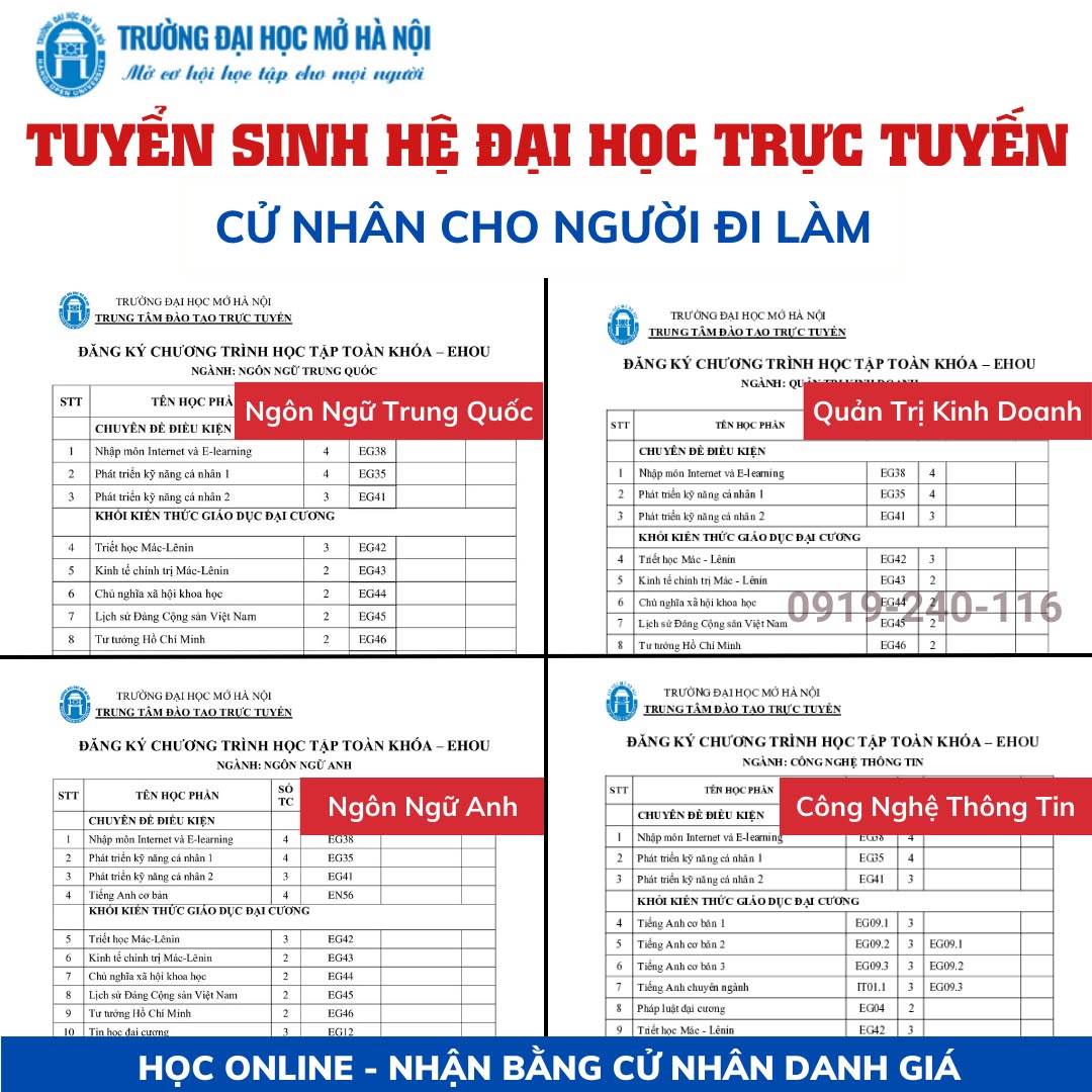 Chương trình Đào tạo cử nhân Trực tuyến - Trường Đại học Mở Hà Nội Facebook ad: NHẬN LỘ TRÌNH HỌC VÀ TƯ VẤN MIỄN PHÍ