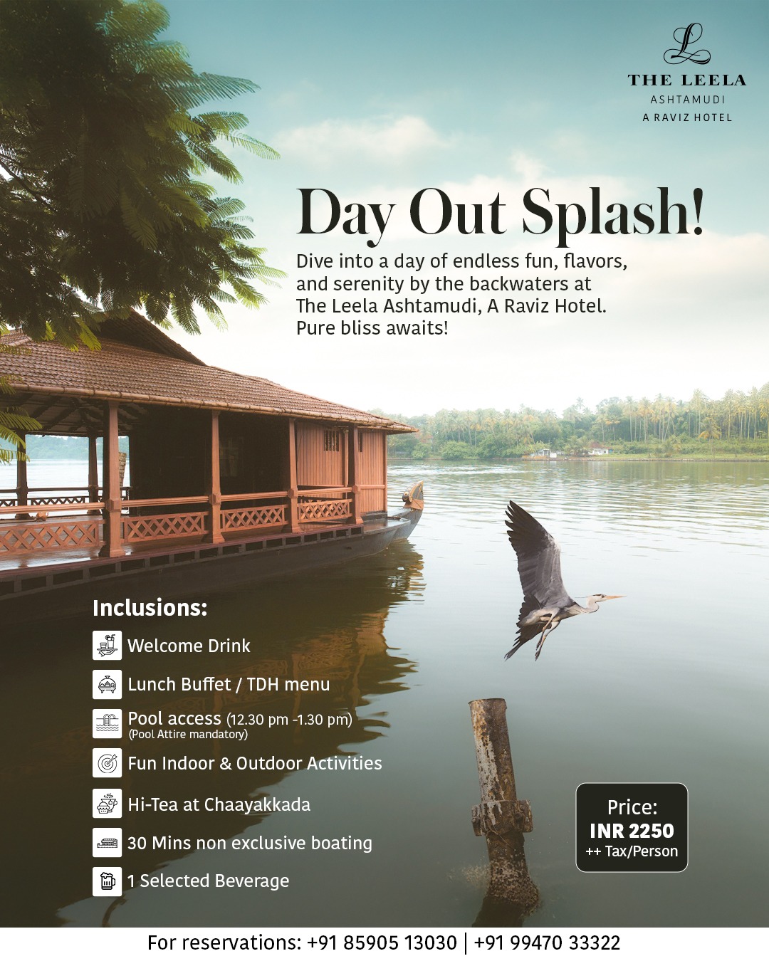 The Leela Ashtamudi A Raviz Hotel Facebook ad from Feb 18, 2026