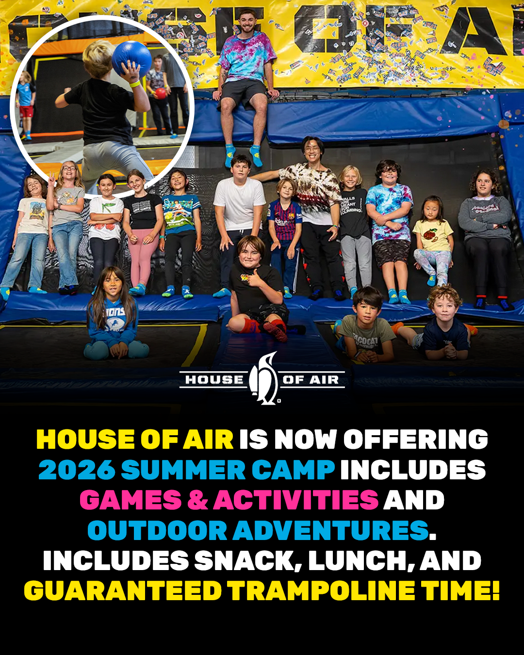House of Air Facebook ad: Jump, Play & Explore All Day!