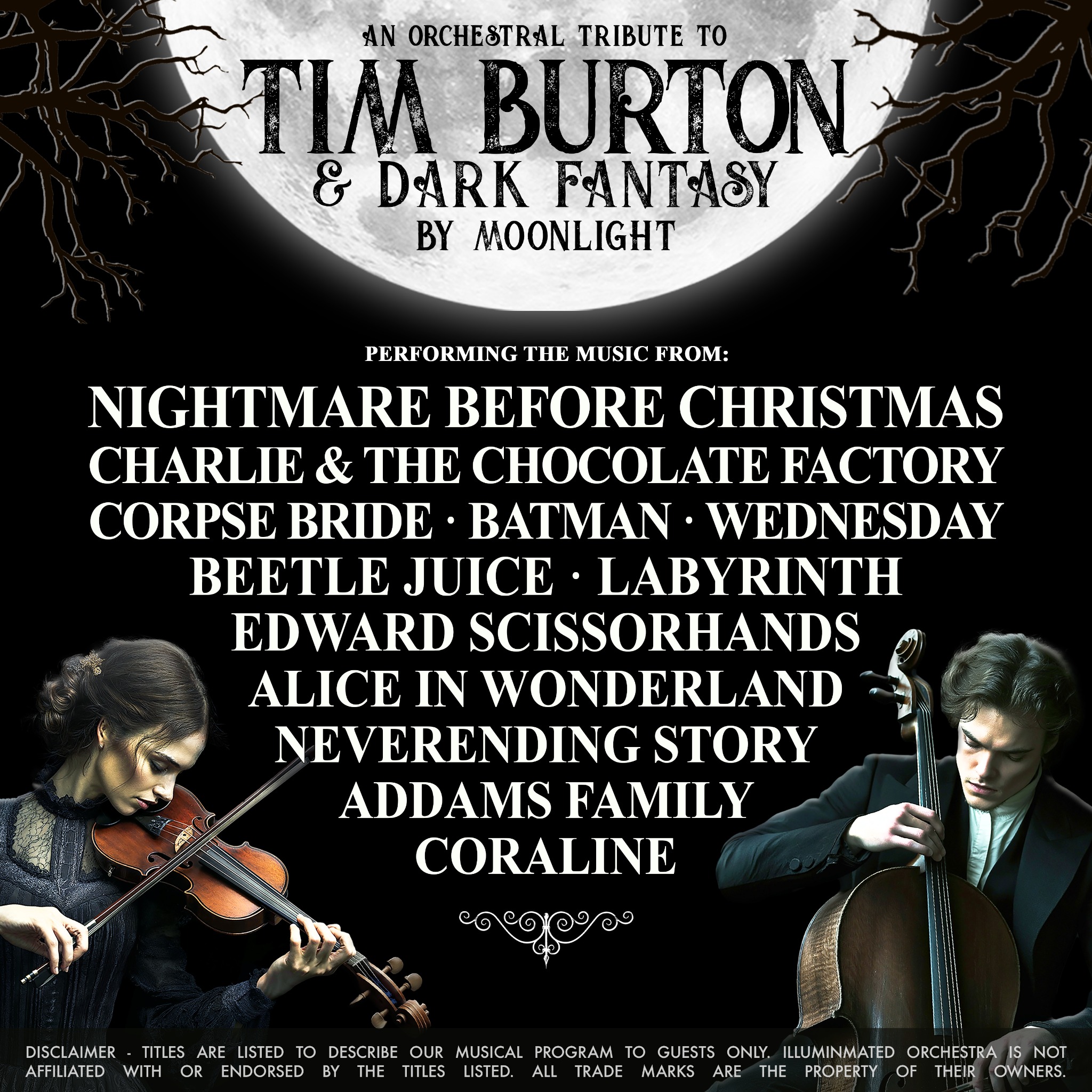 Illuminated Orchestra Facebook ad: The Ultimate Tim Burton & Dark Fantasy Concert Experience