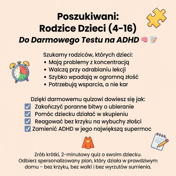 Pawprint Keepsakes Facebook ad: Darmowy Quiz ADHD dla Rodziców