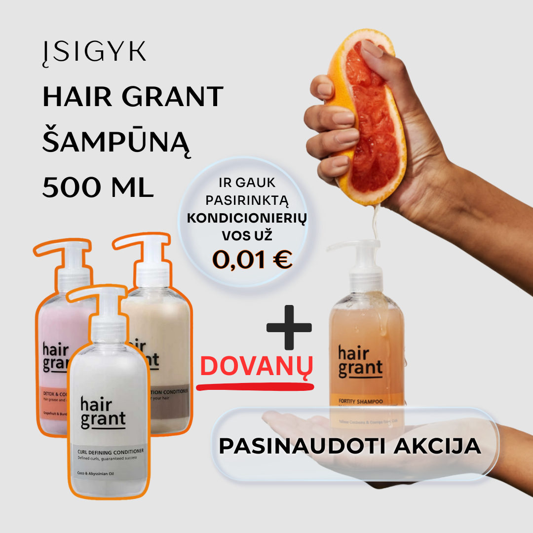 INGA Hairstyle Facebook ad: TIK DABAR + DOVANA, perkant šampūną Hair Grant 500 ml.