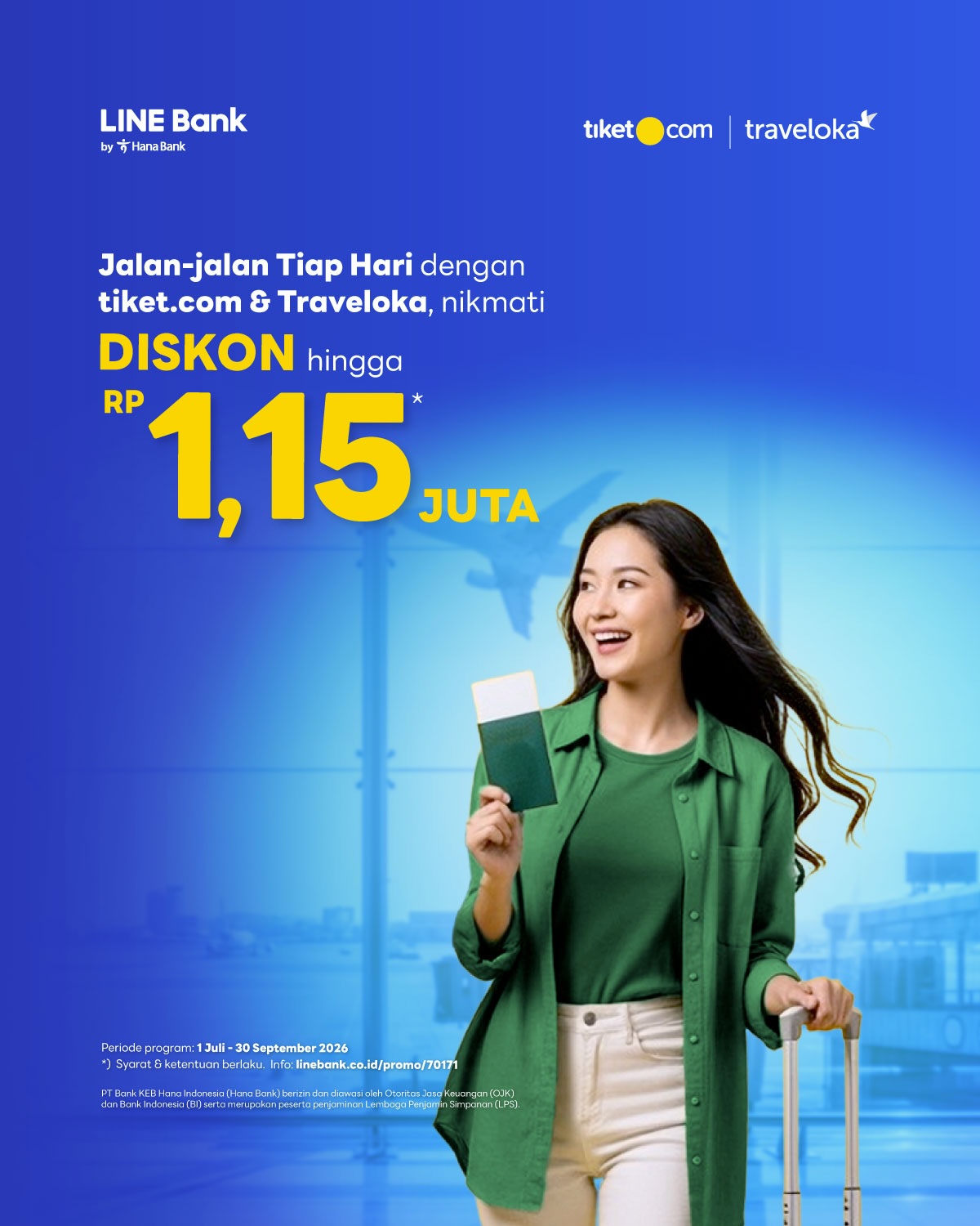 LINE Bank by Hana Bank Facebook ad: Masih ada waktu buat family getaway sebelum liburan…