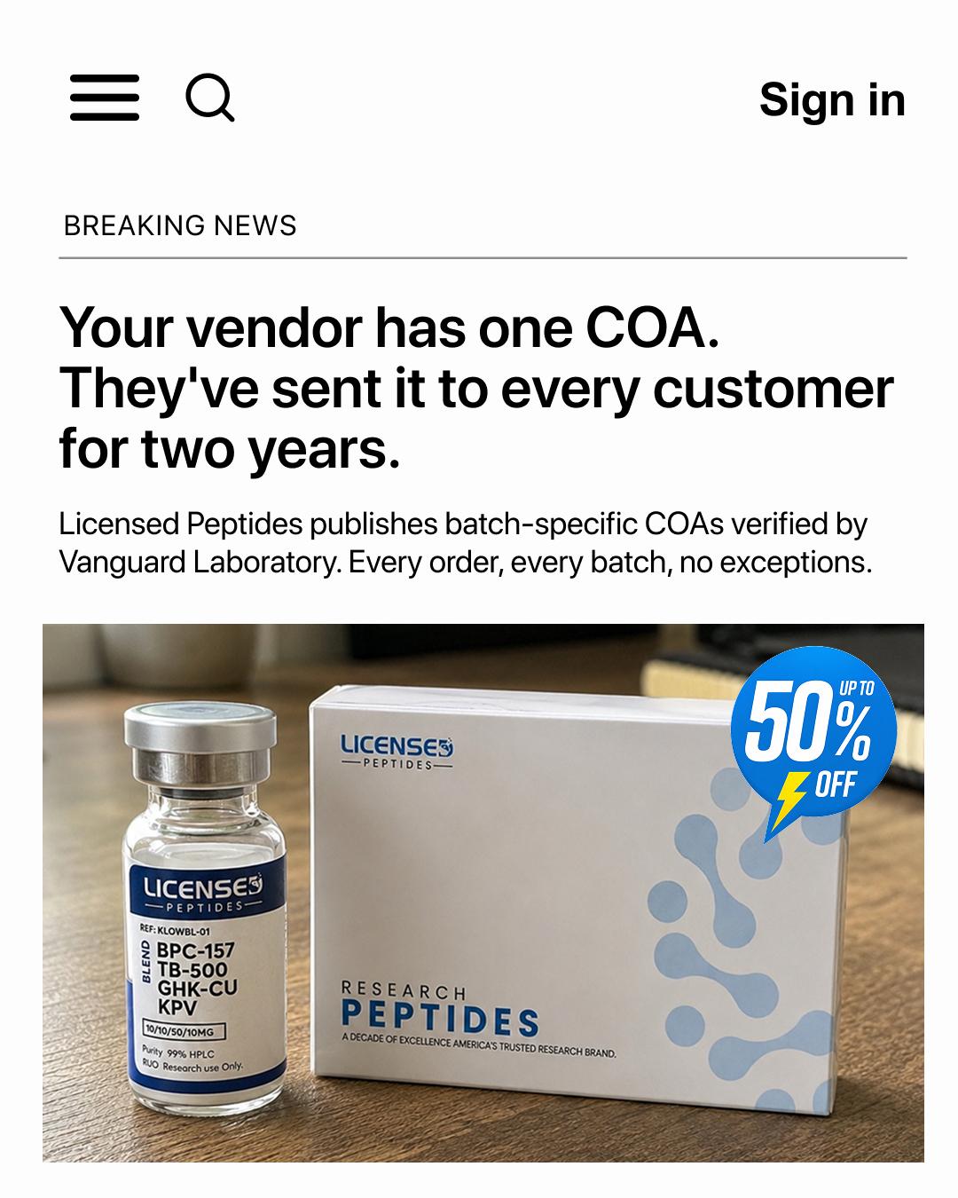 Licensed PeptidesOfficial Facebook ad: Dont Trust. Verify Us.