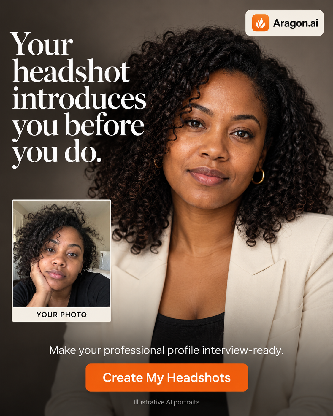 Aragon.ai Facebook ad: Realistic AI headshots in minutes