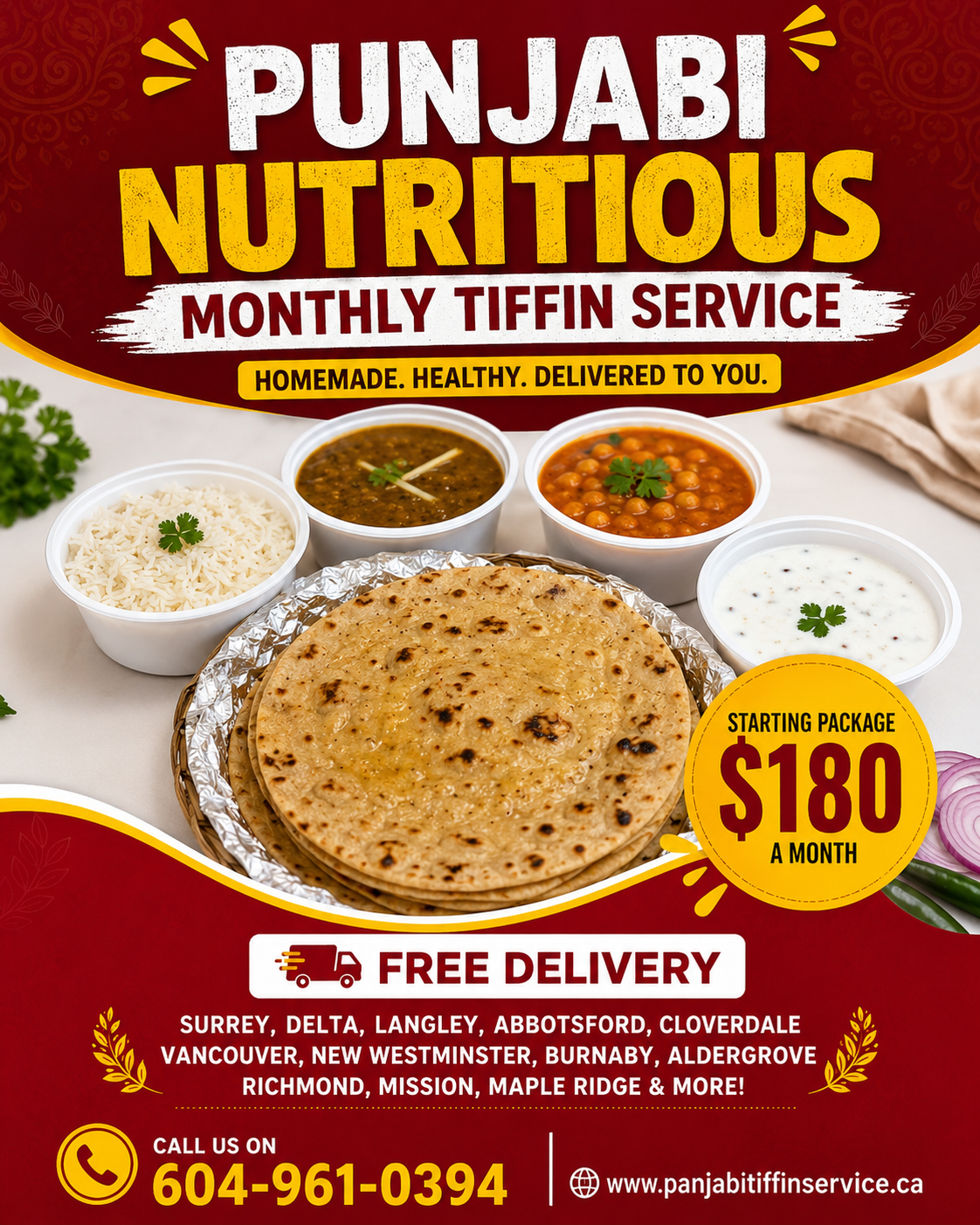 Panjab Tiffin Service Facebook ad: Message for Order/More Details.