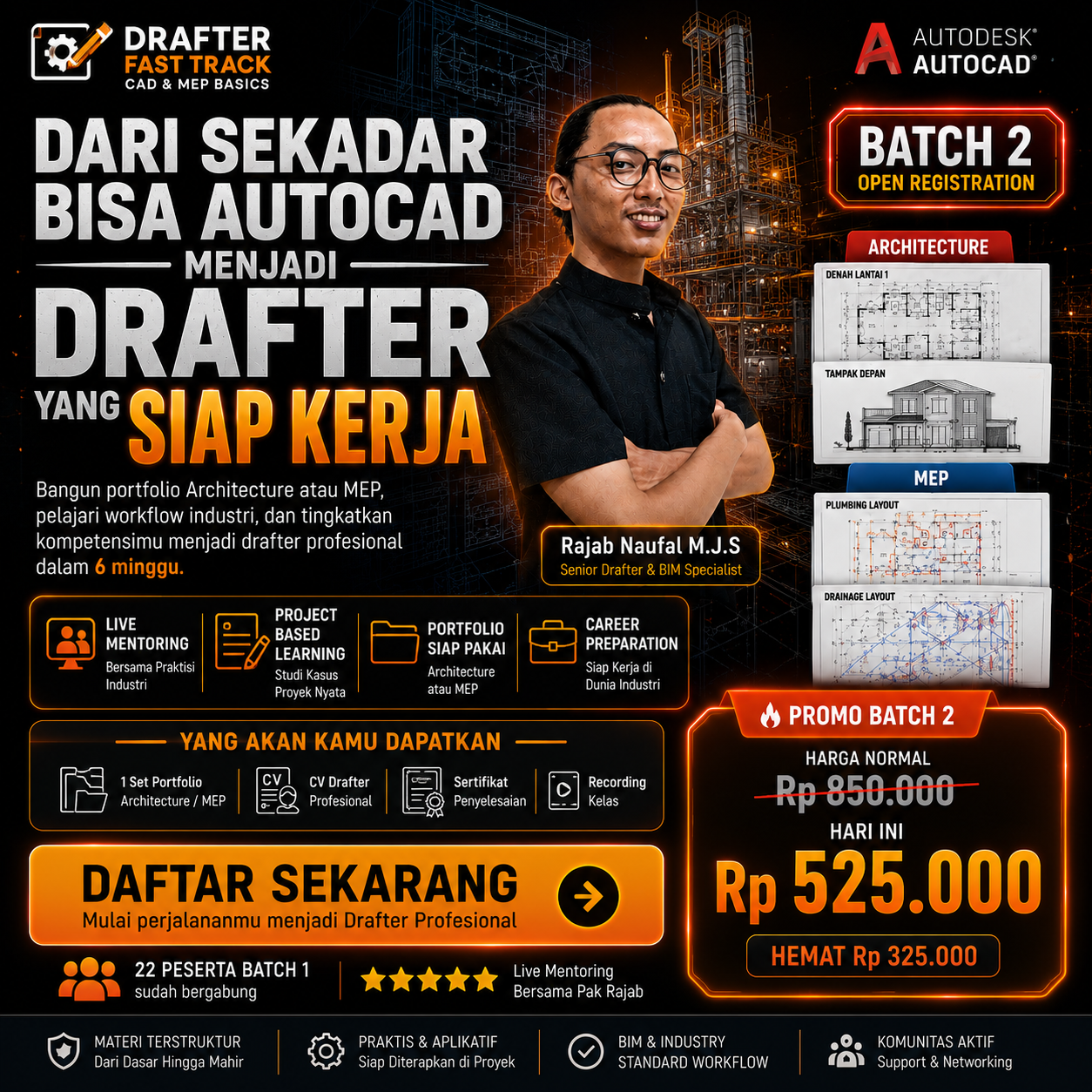 Drafter Fast Track Facebook ad: Dari Sekadar Bisa AutoCAD. Menjadi Drafter Siap Kerja!