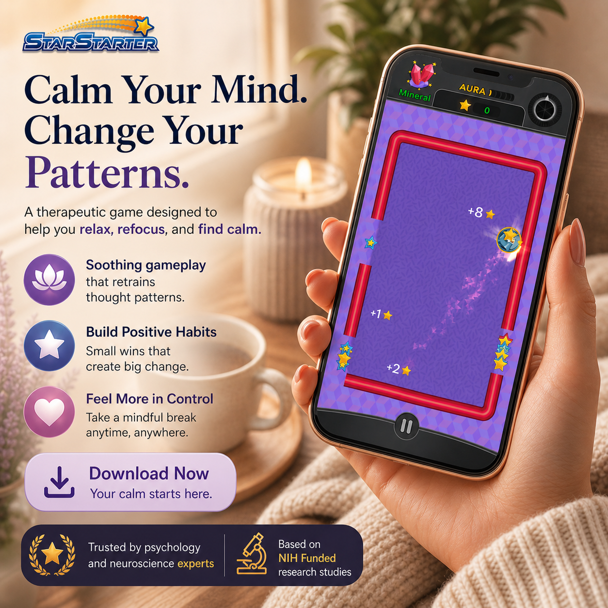 Arcade Therapeutics Facebook ad: StarStarter Brain Training Game for Anxiety
