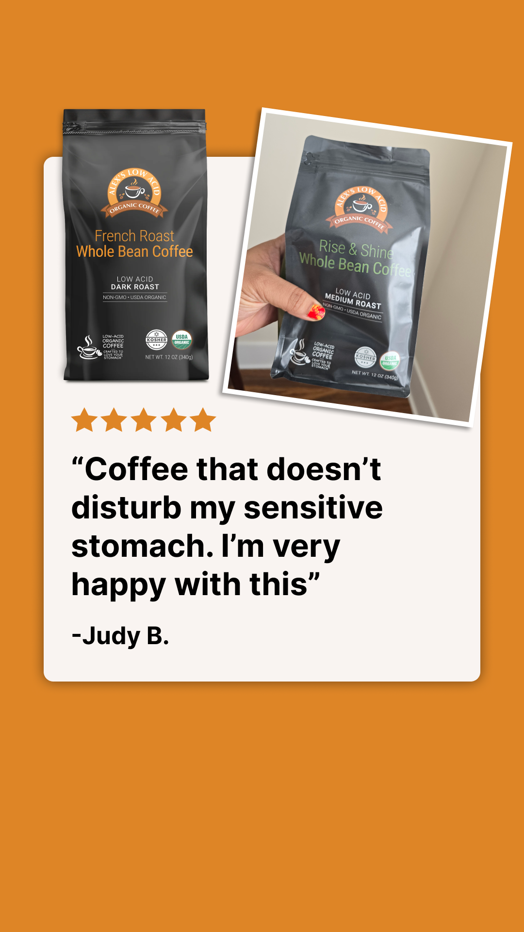 Alex's Low-Acid Organic Coffee Facebook ad