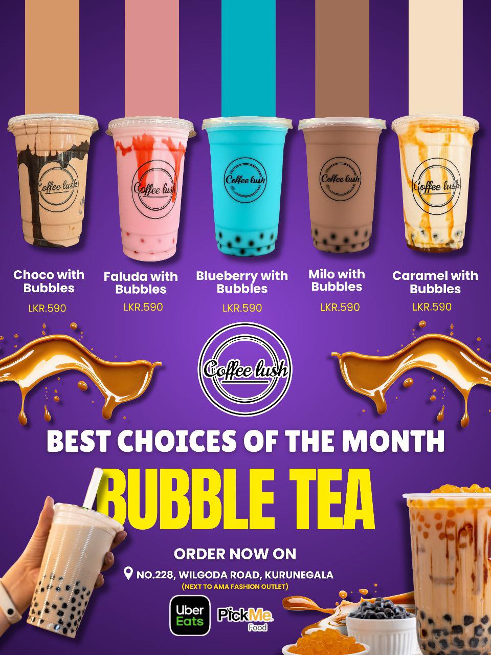 Coffee Lush Facebook ad: From Milo to Blueberry, Choco to Caramel Milk…