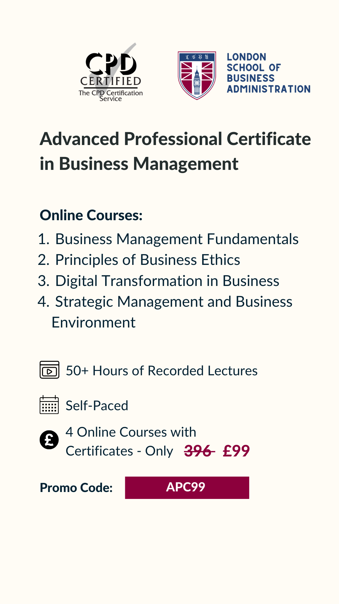 London School of Business Administration Facebook ad