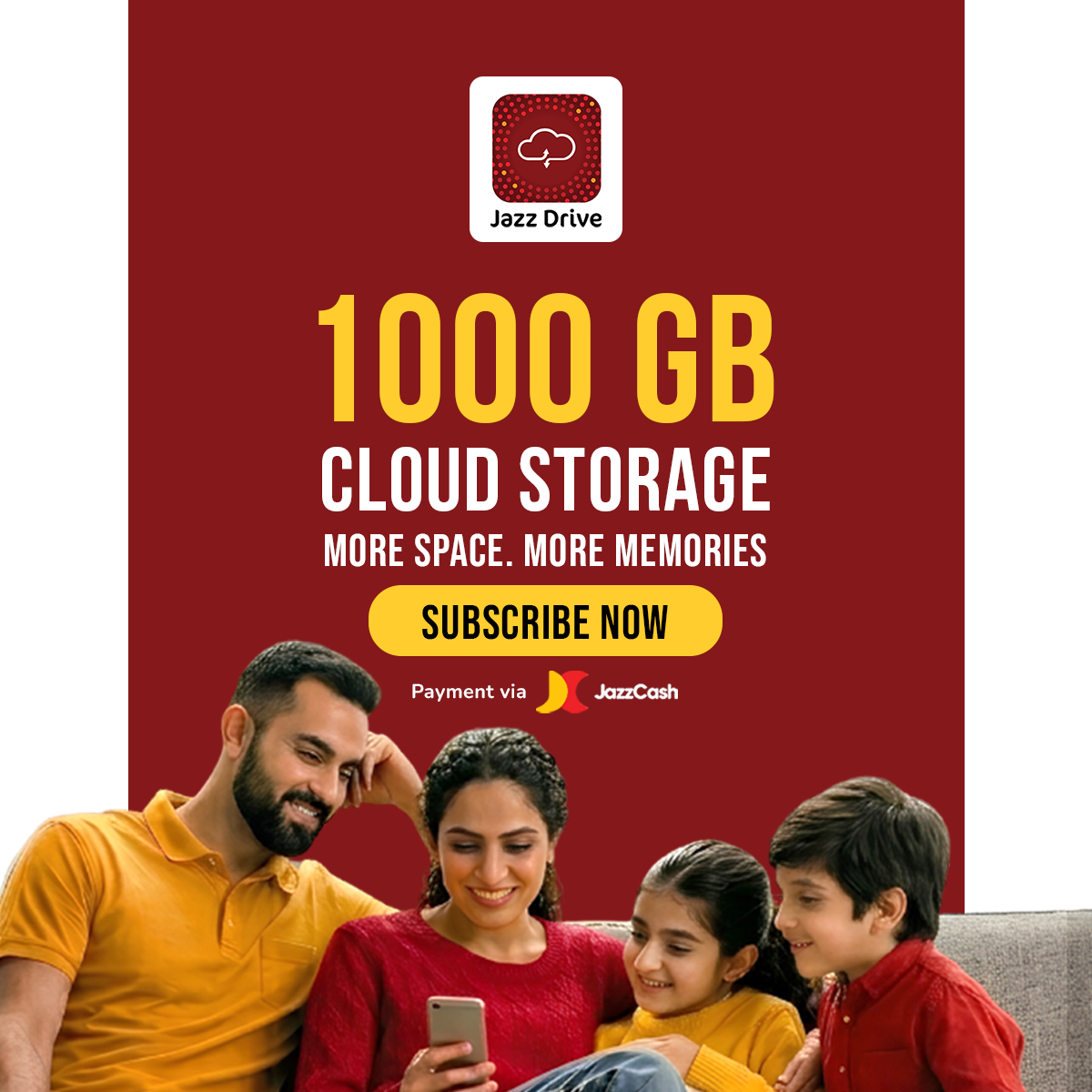 Jazz Drive Facebook ad: 1000 GB Secure Cloud Storage