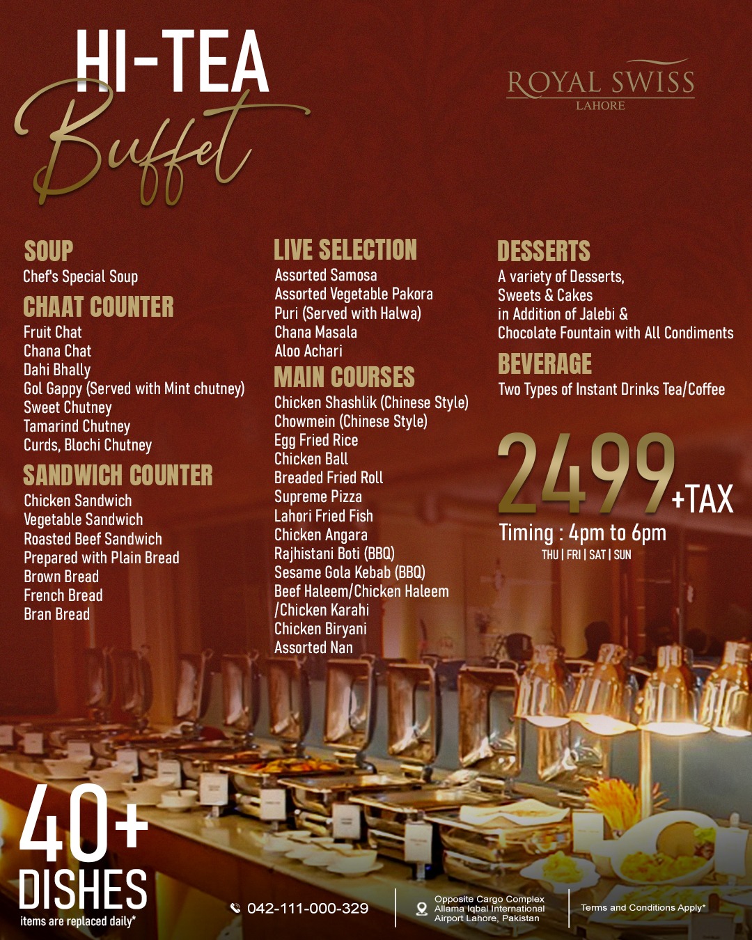 Royal Swiss Lahore Facebook ad: Indulge in an unforgettable Hi-Tea experience at Royal…