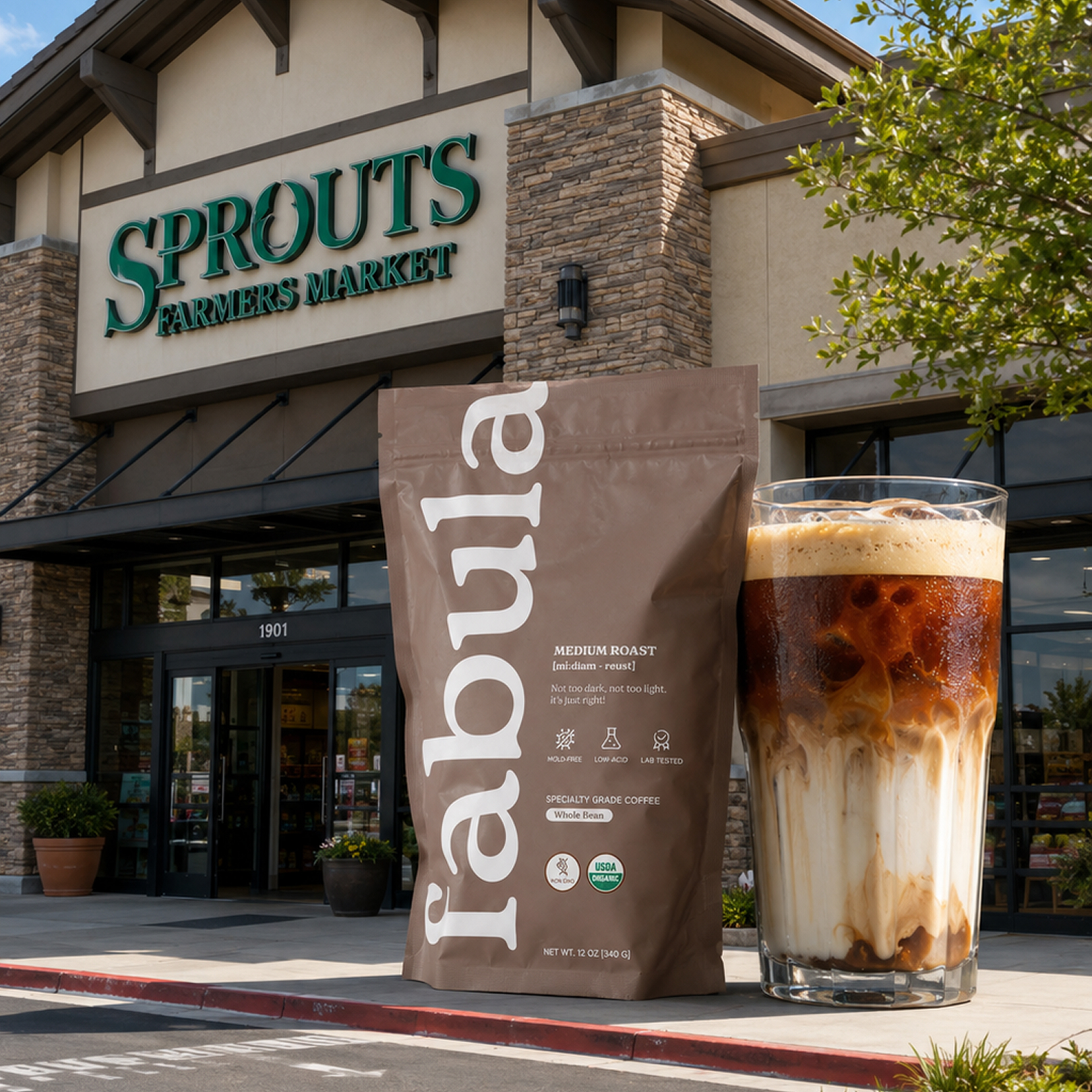 Fabula Coffee Facebook ad: Shop Fabula at Sprouts, Get a Free Bag