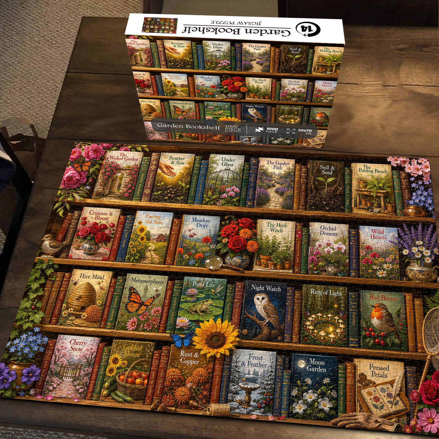 Bboldin Facebook ad: Garden Bookshelf Jigsaw Puzzle 1000 Pieces