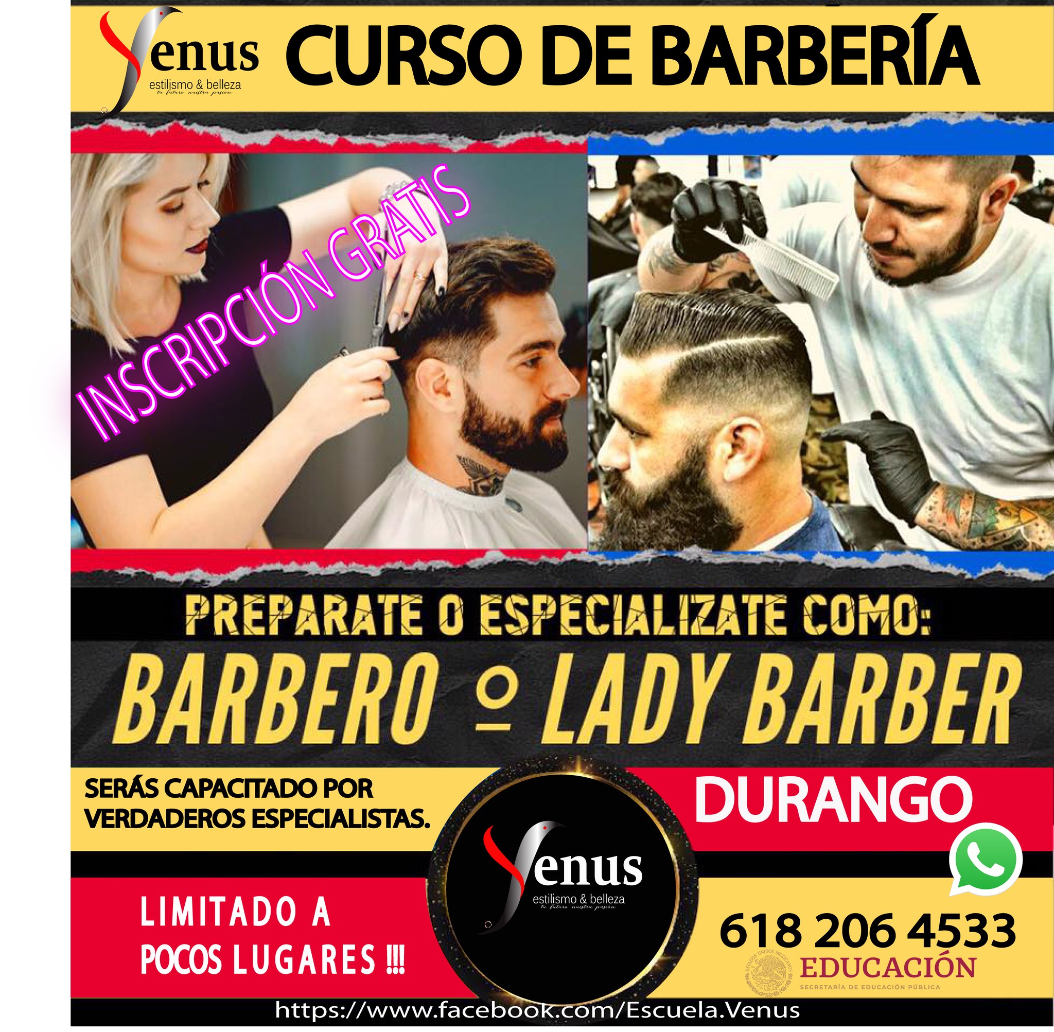Academias de Barbería y Belleza Facebook ad: ATENCIÓN DURANGO, Y ALREDEDORES ¡INSCRIPCIÓN GRATIS!