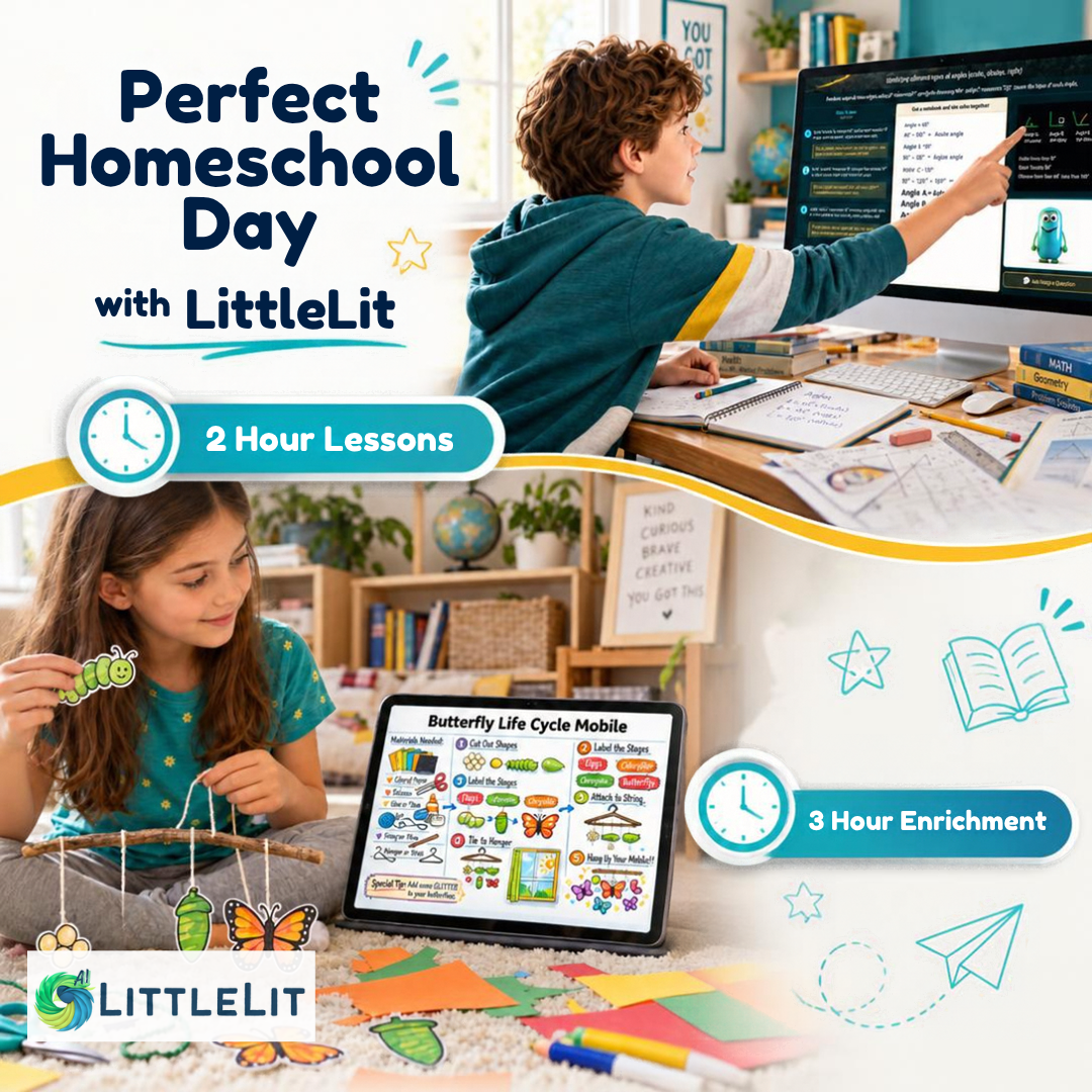 LittleLit AI For Homeschools, Micro-schools, Learning Pods Facebook ad: Your Full Homeschool Day, Perfectly Planned