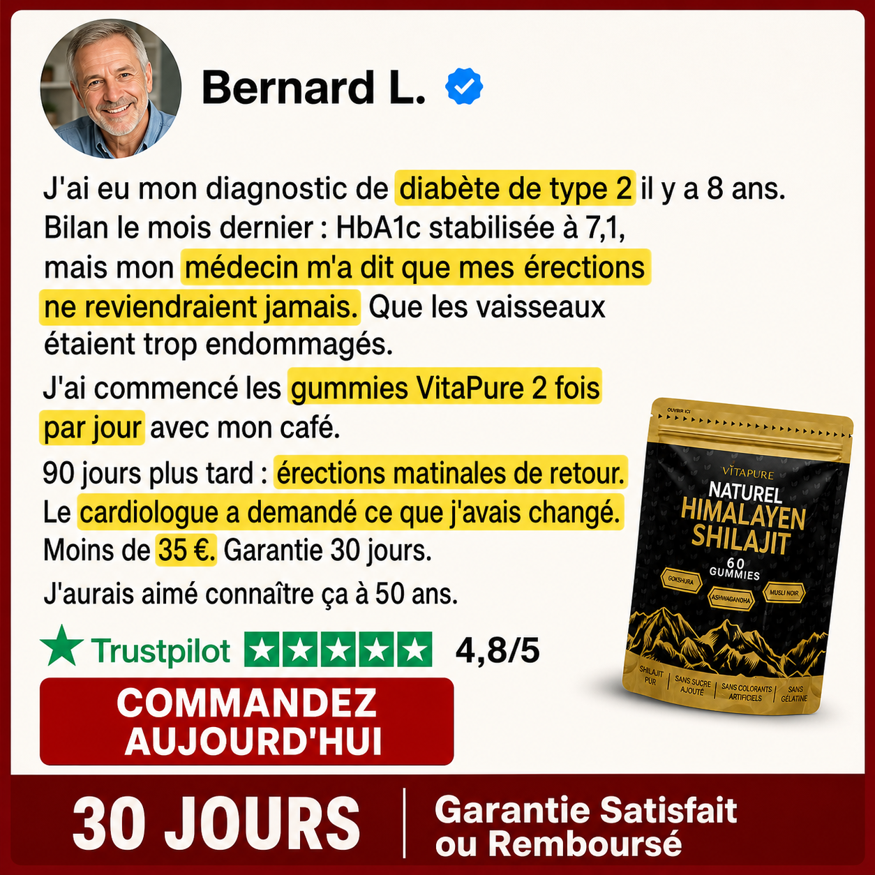 Vitalité France Magazine Facebook ad: Retrouvez vos érections d'avant le diabète