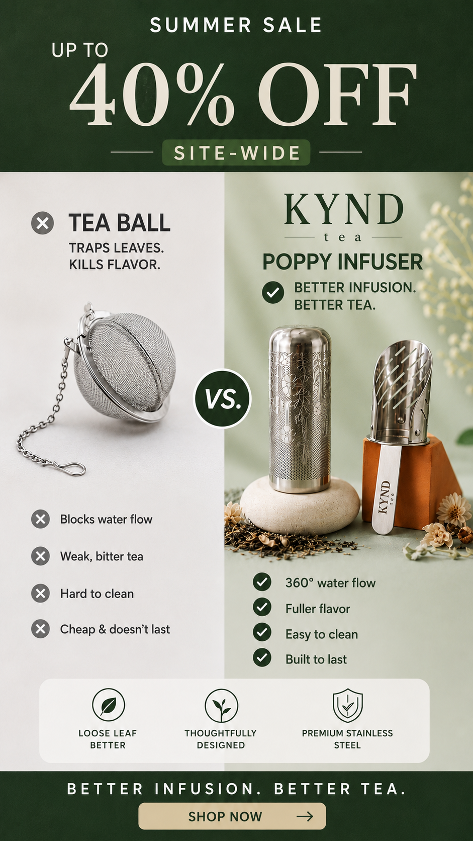 Kynd Tea Facebook ad: Summer Sale, Up to 40% Off