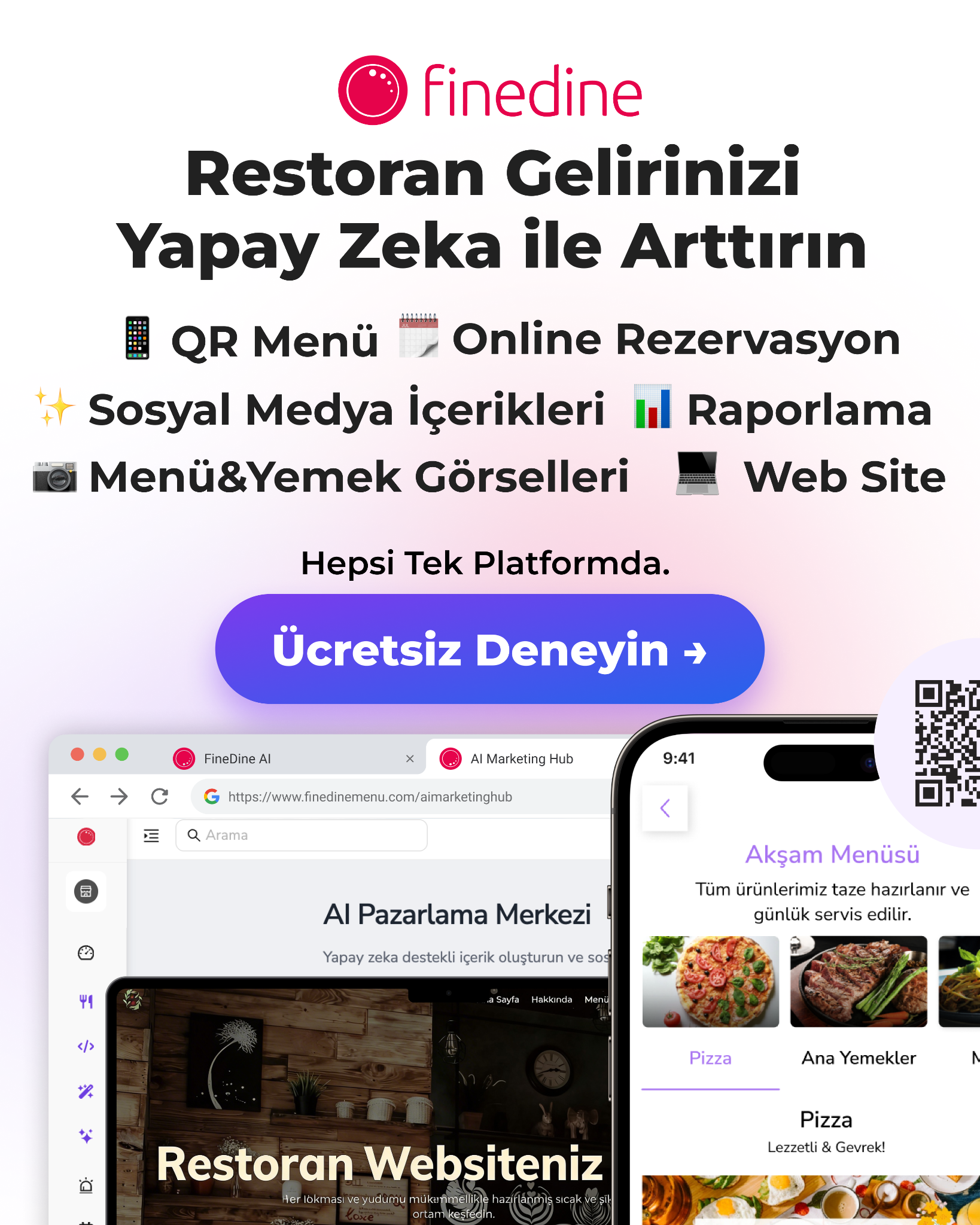 Finedine Menu for Restaurants Facebook ad: Restoranının gelirinizi Yapay Zeka ile Artırın