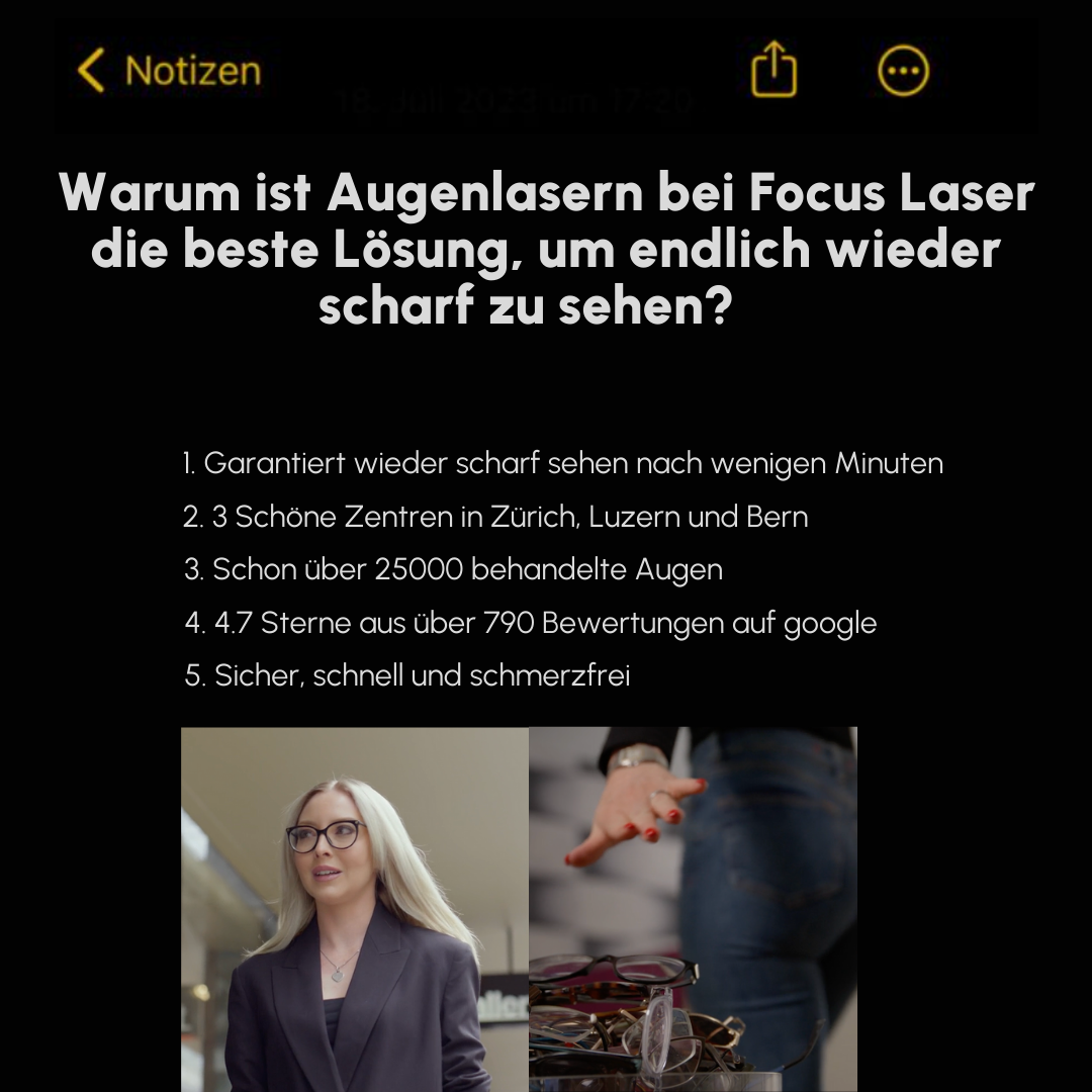 Focus Laser Facebook ad: Glasklare Sicht, ohne Brille oder Linsen!