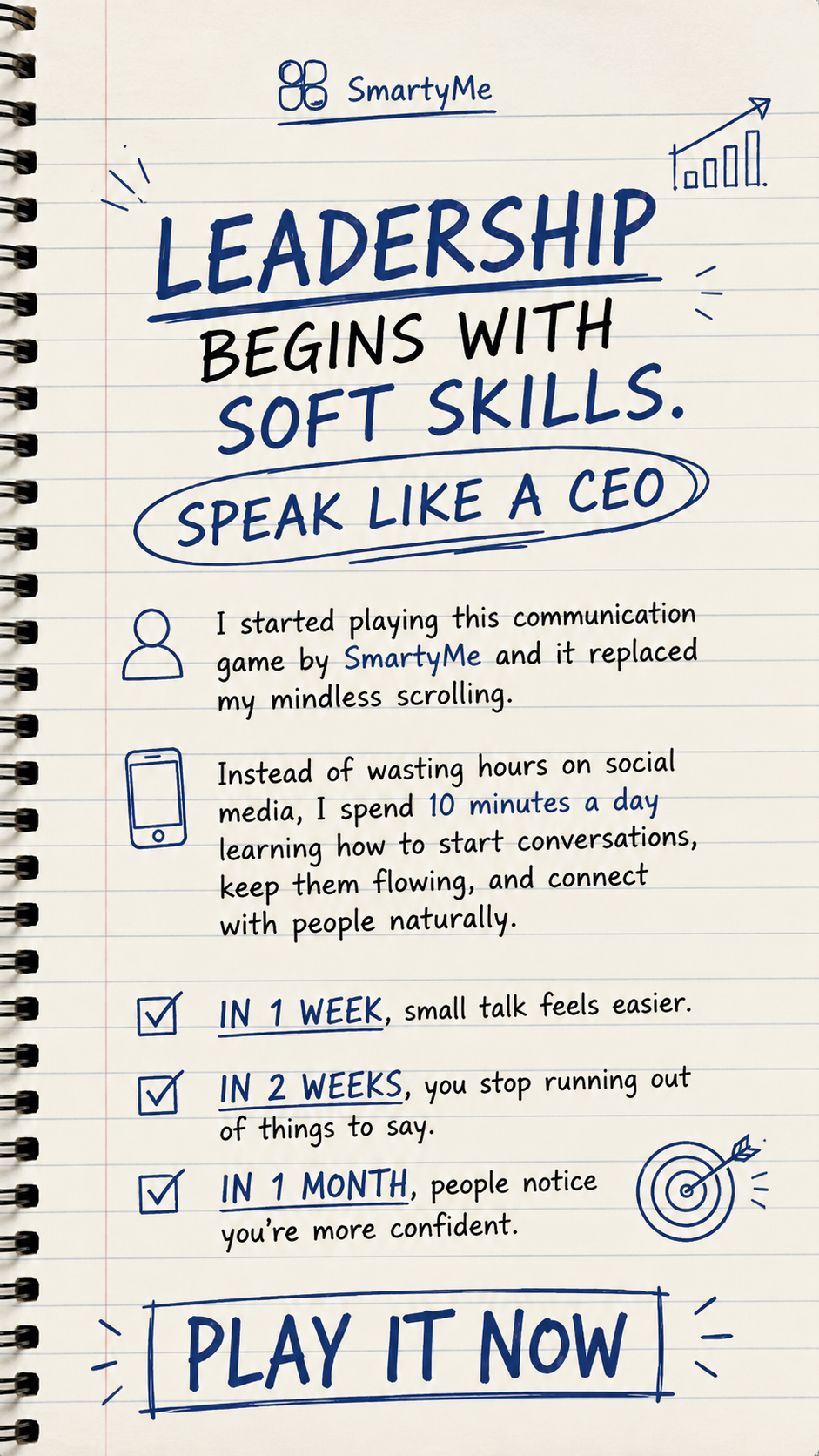 SmartyMe: Speak like a Leader Facebook ad: I’m addicted to this communication challenge. Now I speak…