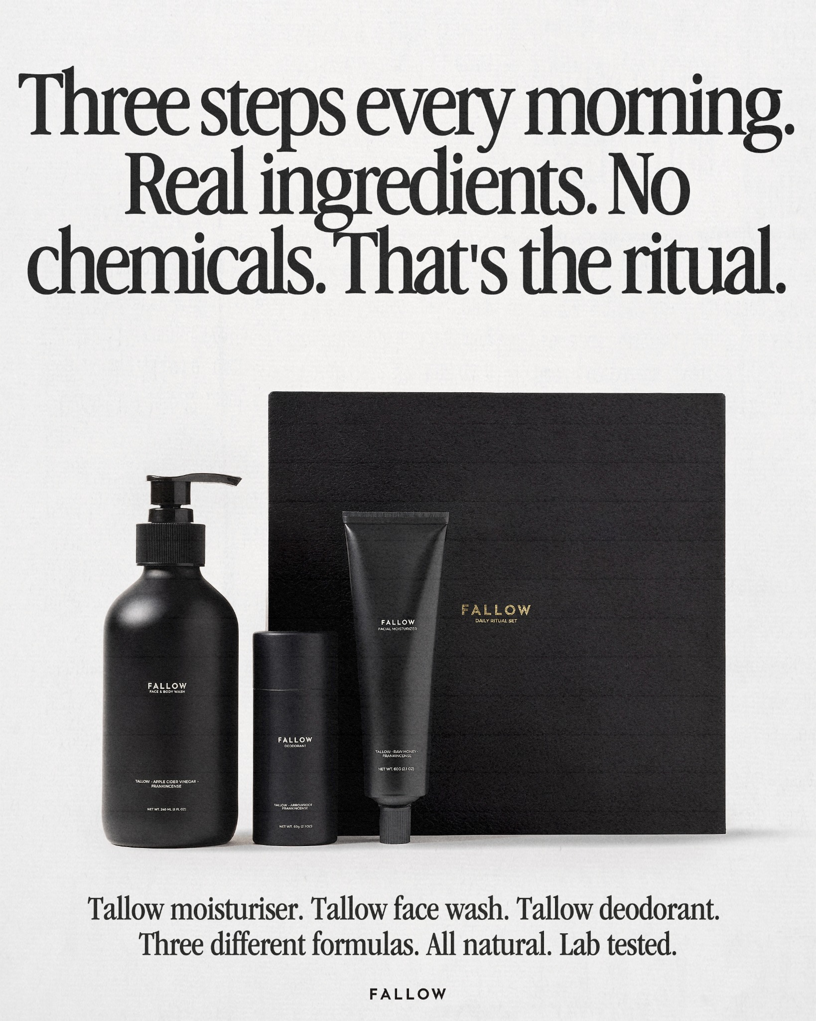 Fallow Skin Facebook ad: One set replaces everything