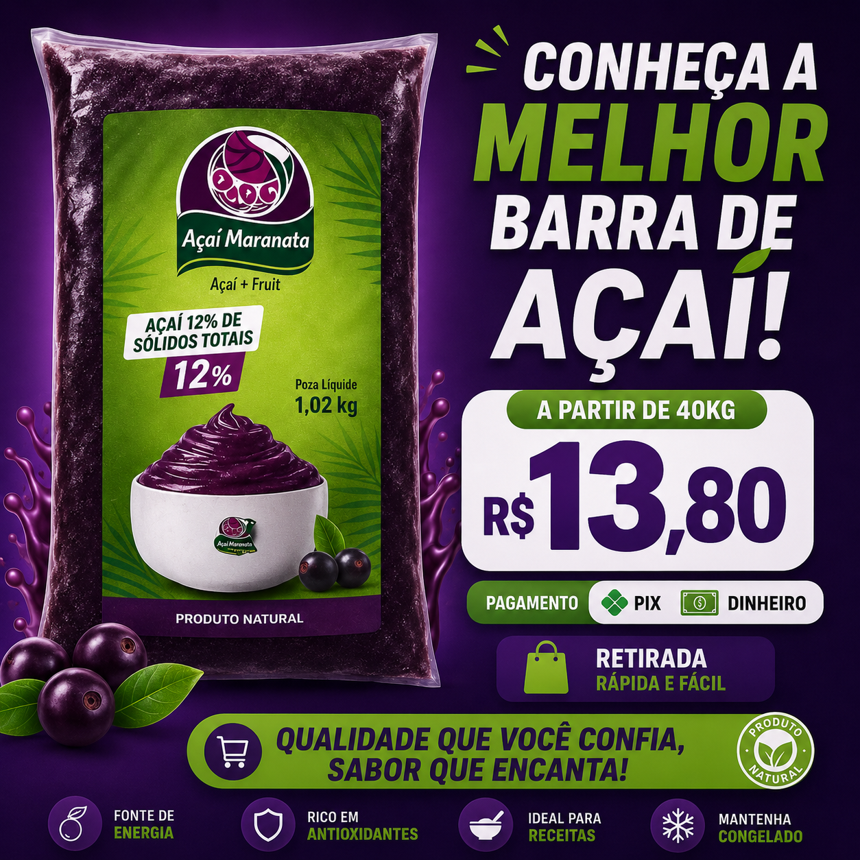 Beleza Açai Facebook ad: Açaí 1KG por R$13,80 no Atacado