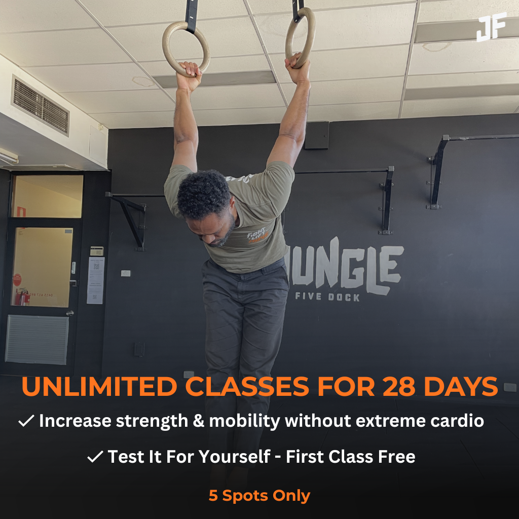 Jungle Five Dock Facebook ad: 28-Day Strength & Mobility