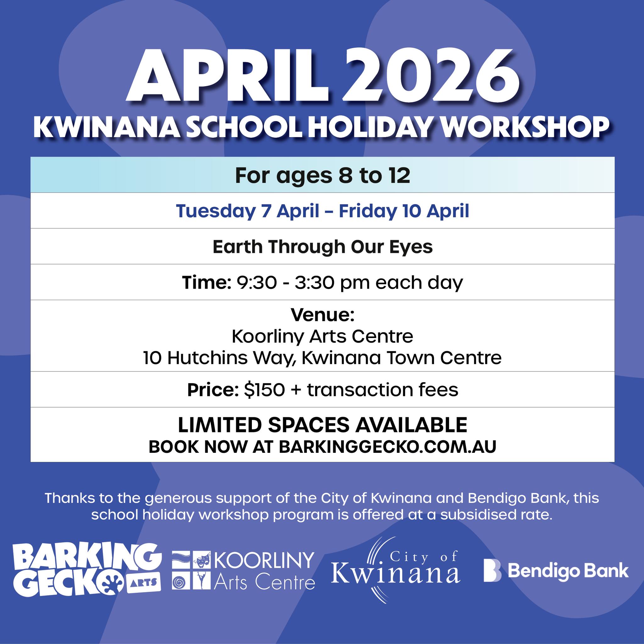 Barking Gecko Arts Facebook ad: We’ve got the April school holidays covered for…