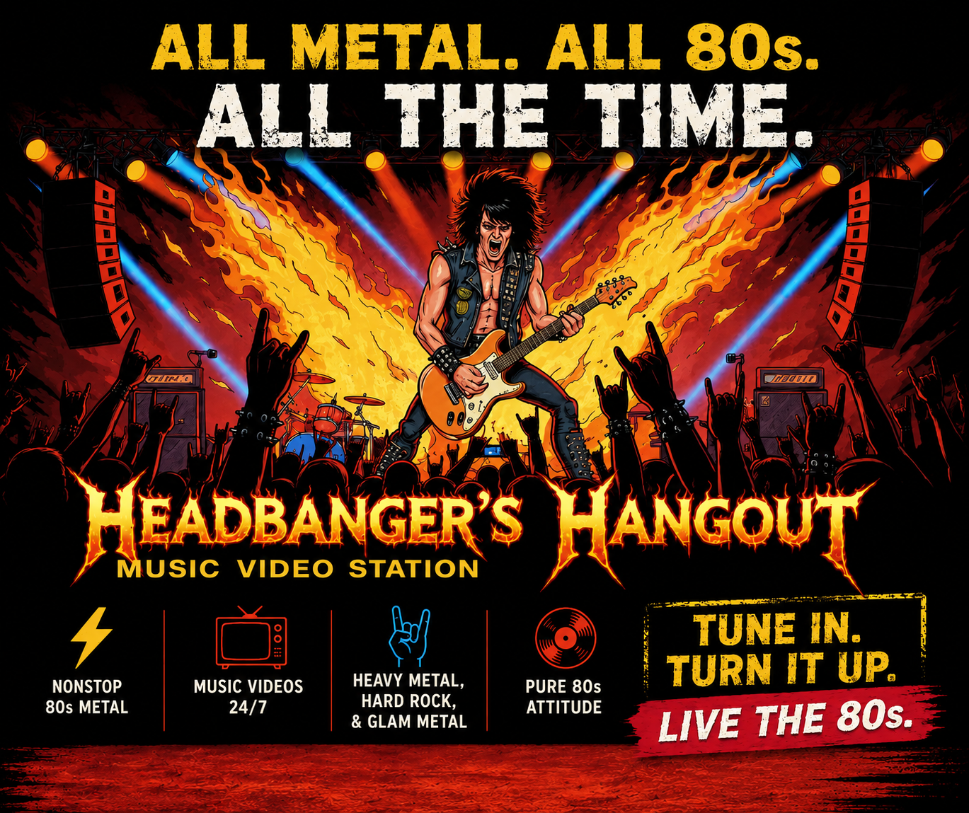 Vidstations.tv Facebook ad: 80s Headbanger's Hangout | Live Music Videos 24/7