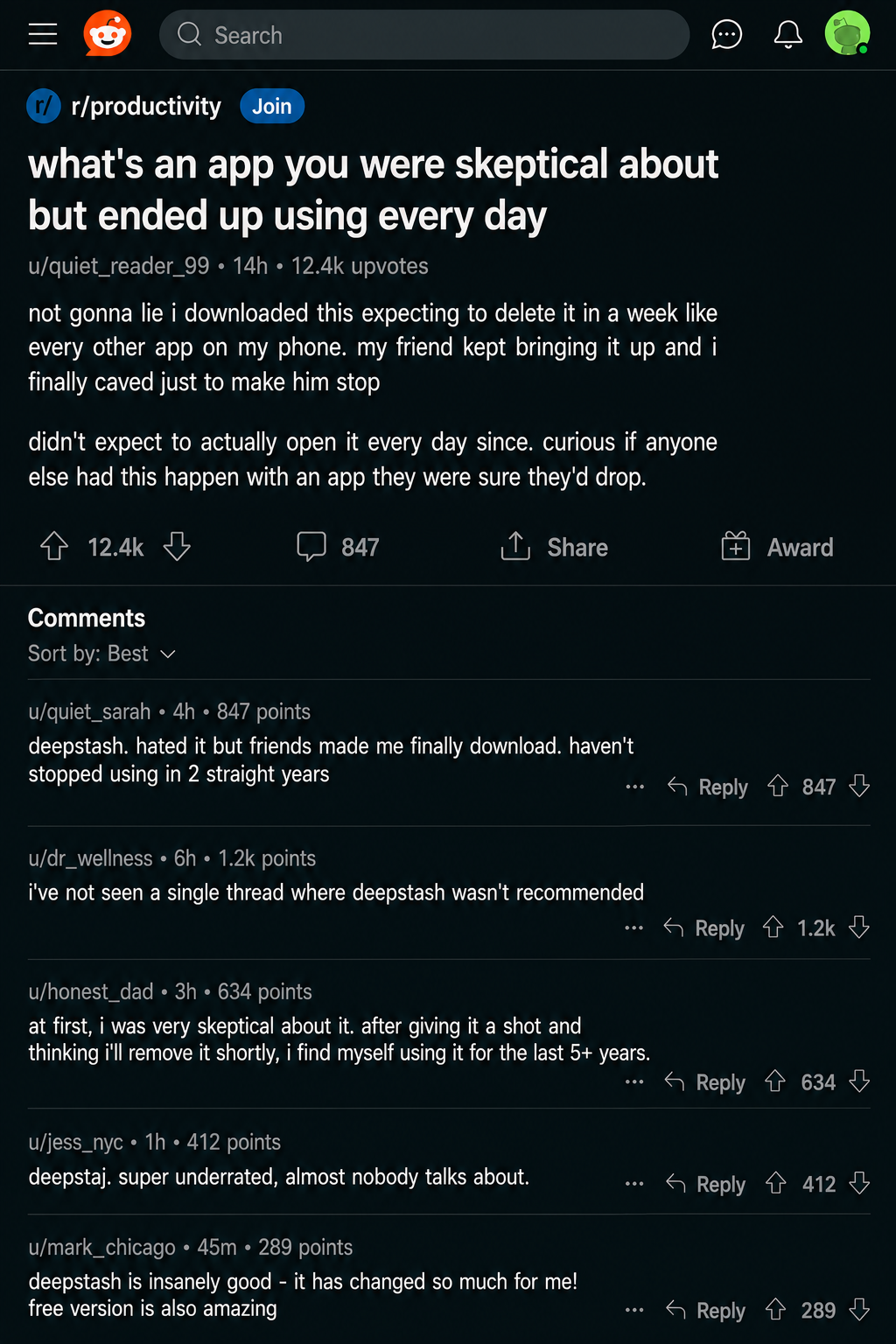 Deepstash Facebook ad