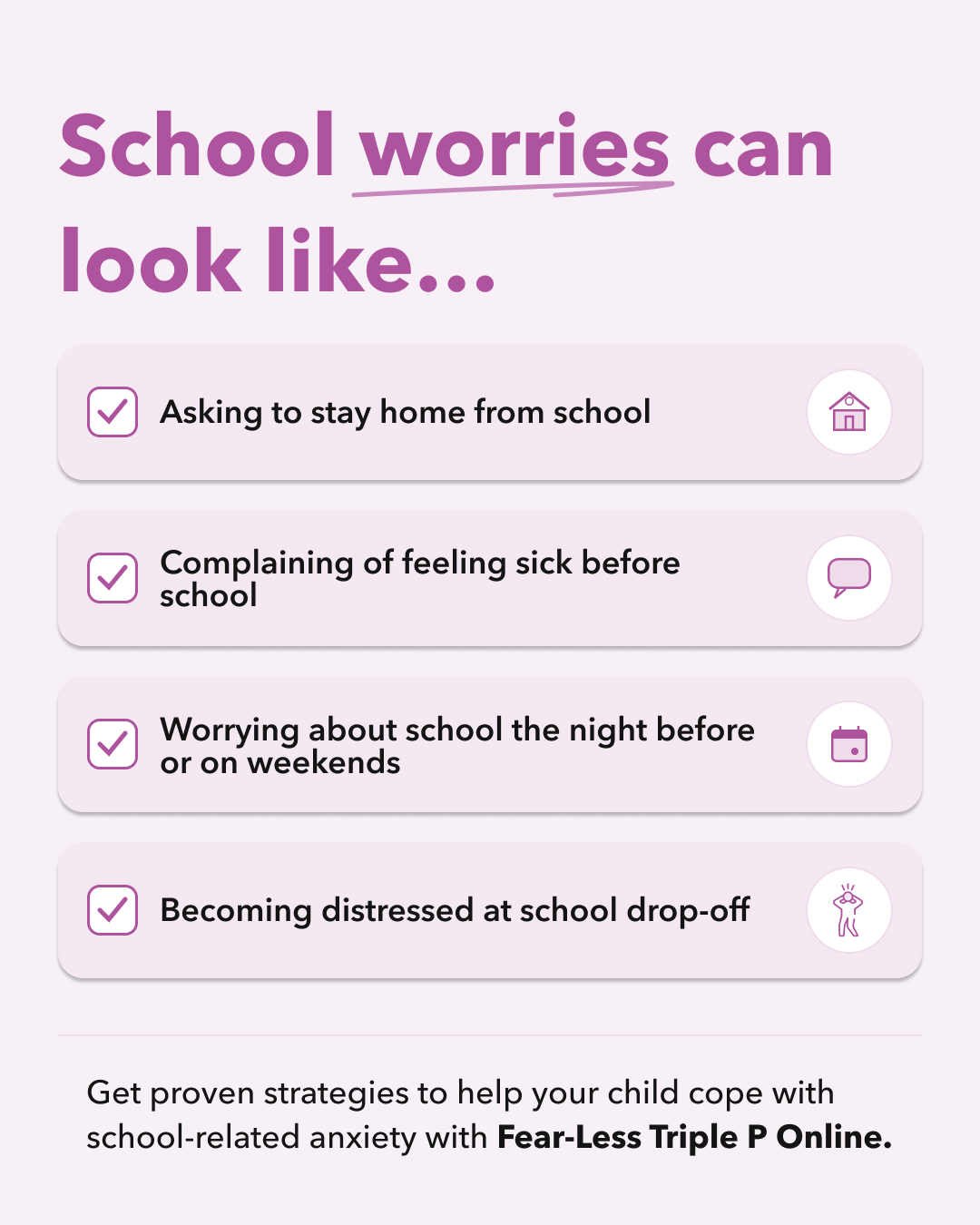 Triple P - Positive Parenting Program Facebook ad: FREE support for school anxiety