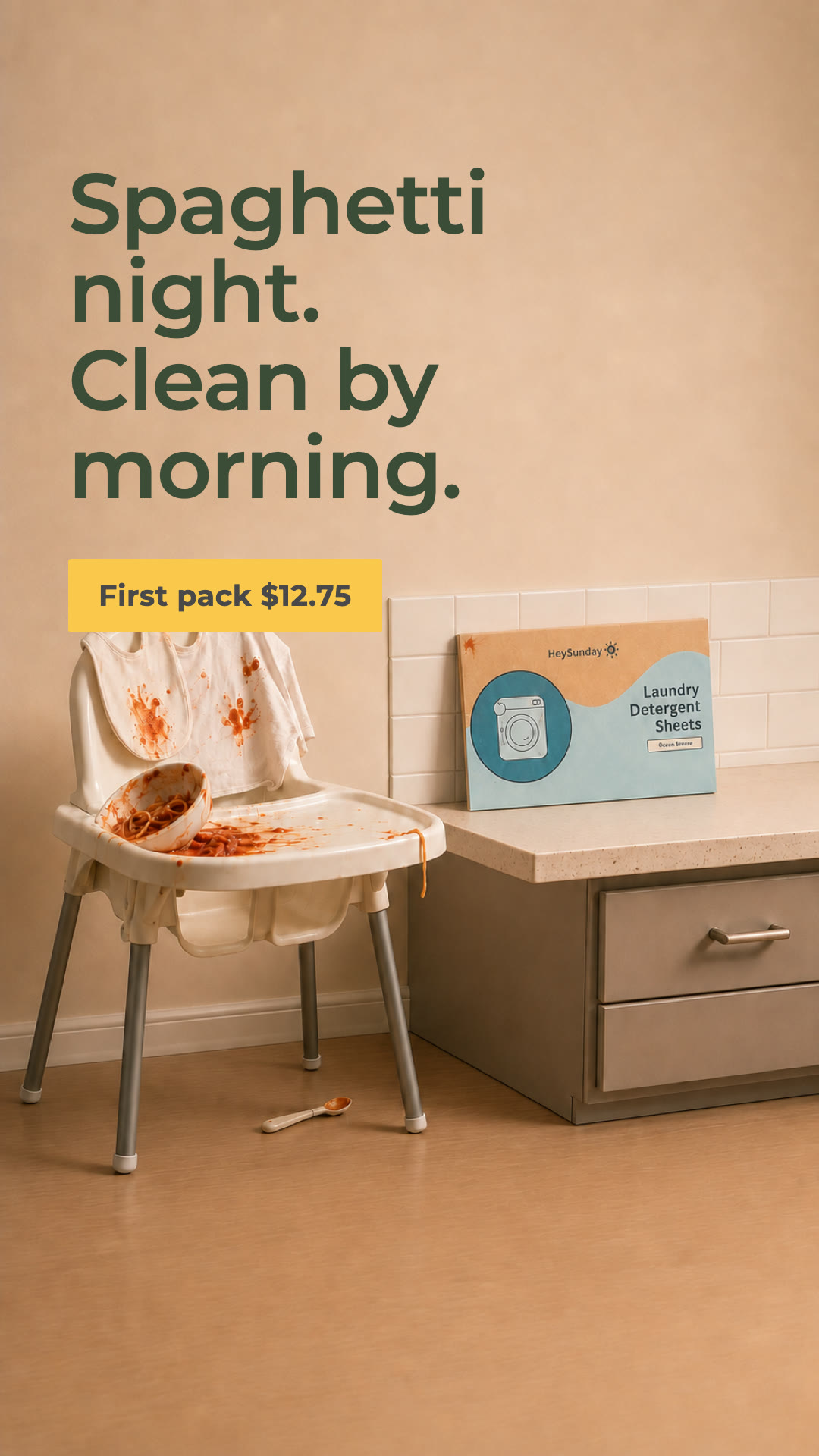 HeySunday Facebook ad: Laundry Just Got a Whole Lot Greener