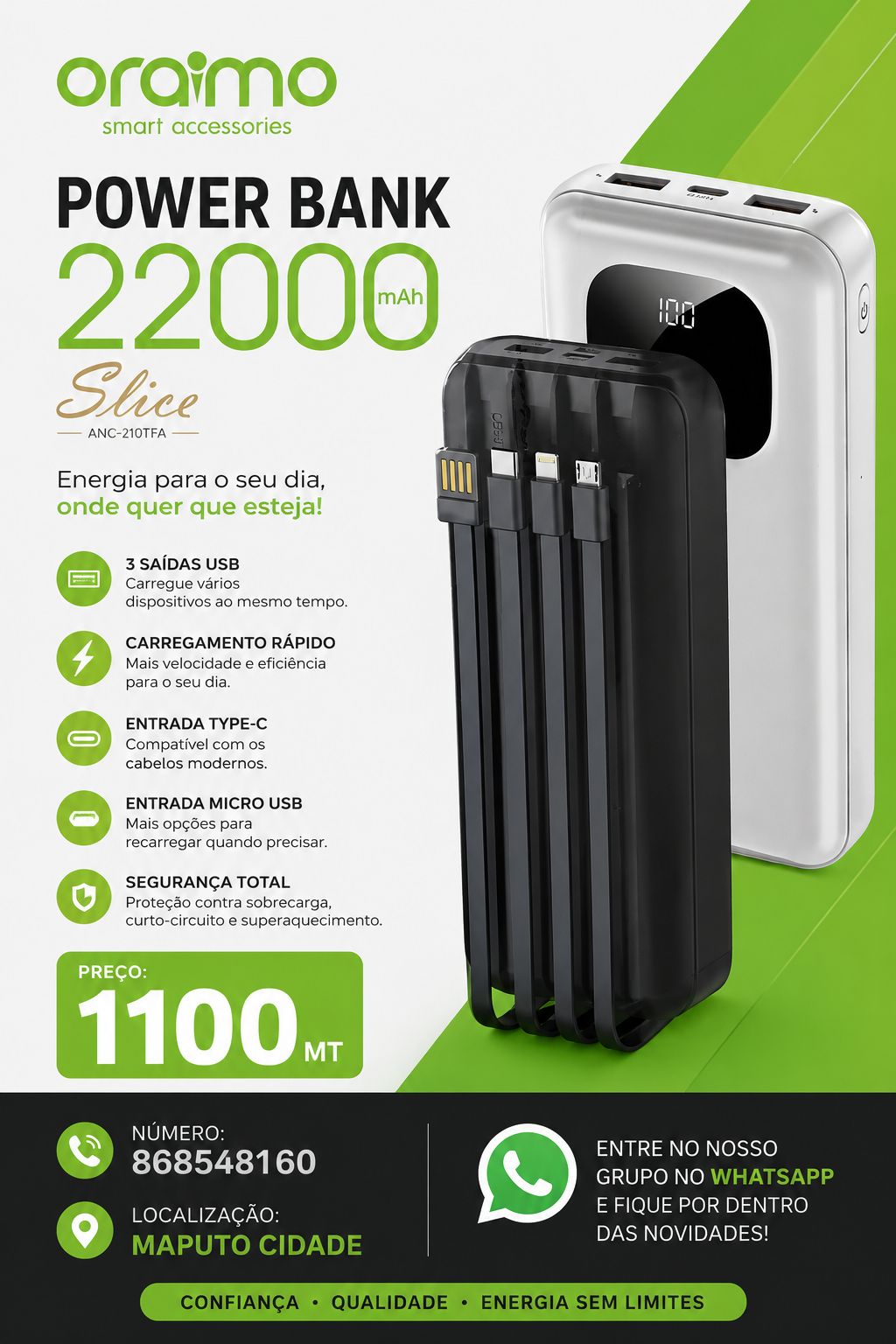 Back shop Facebook ad: POWER BANK ORAIMO 22000mAh