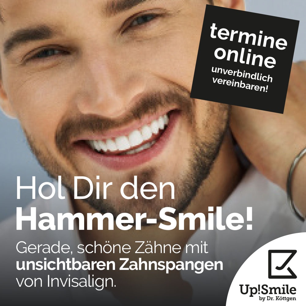Upsmile Zahnlounge Facebook ad: Gerade schöne Zähne mit transparenten Zahnschienen.