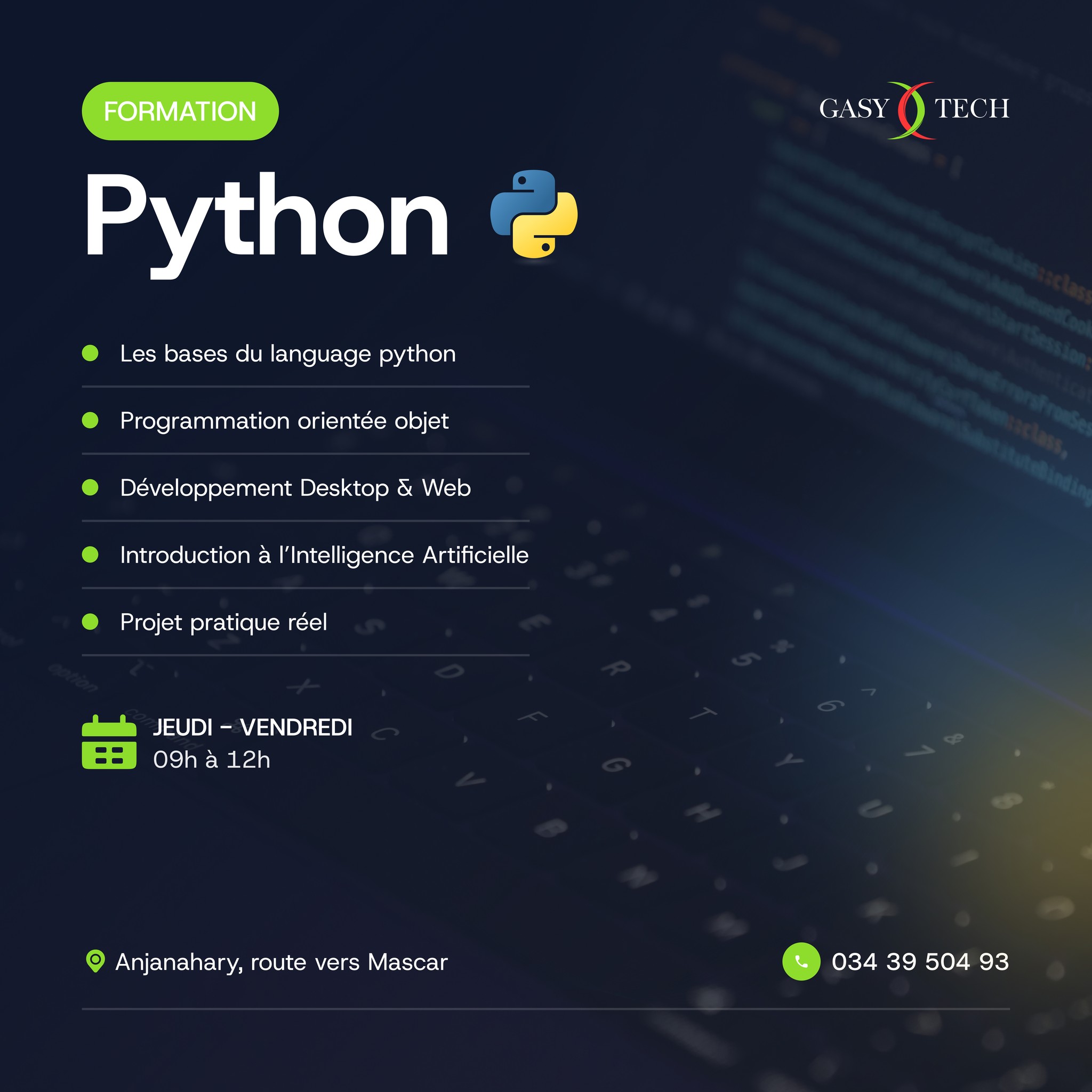 Gasy Tech Facebook ad: DEVENEZ DÉVELOPPEUR PYTHON