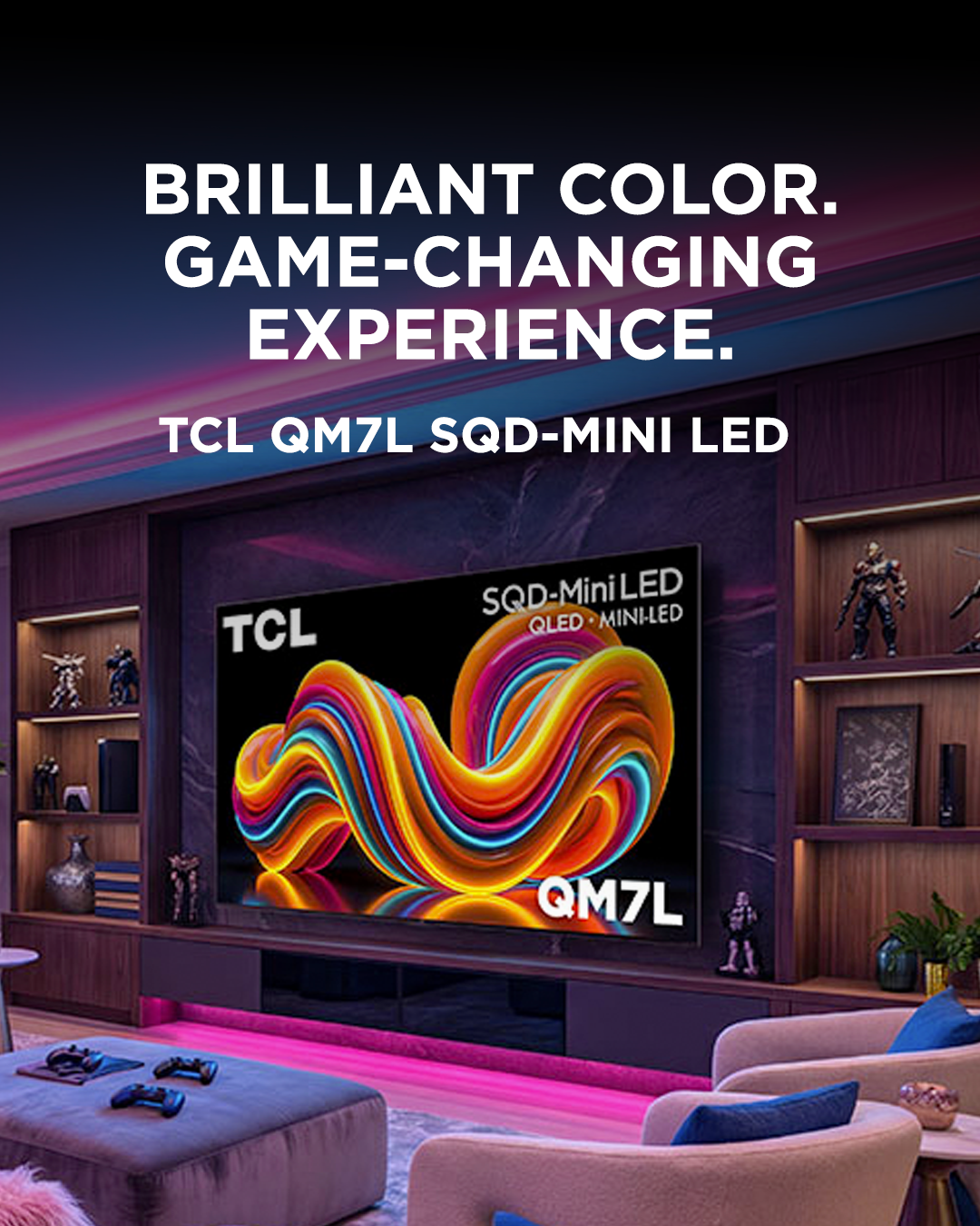 TCL Electronics Facebook ad: Powered by TCL’s advanced SQD-Mini LED and Halo…