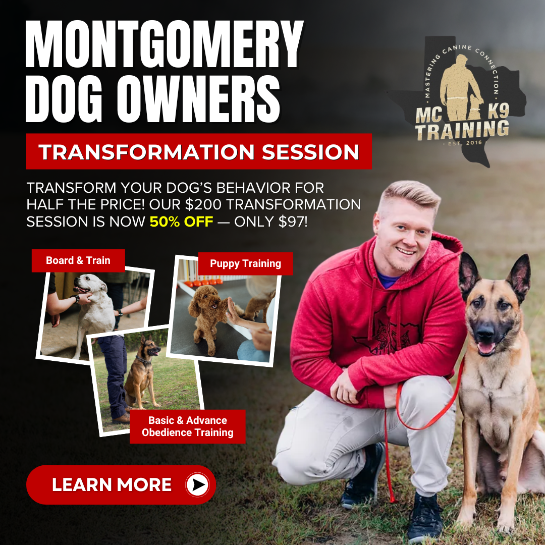 MC K9 Training LLC Facebook ad: Montgomery Dog Owners! Claim Your $97 Transformation…