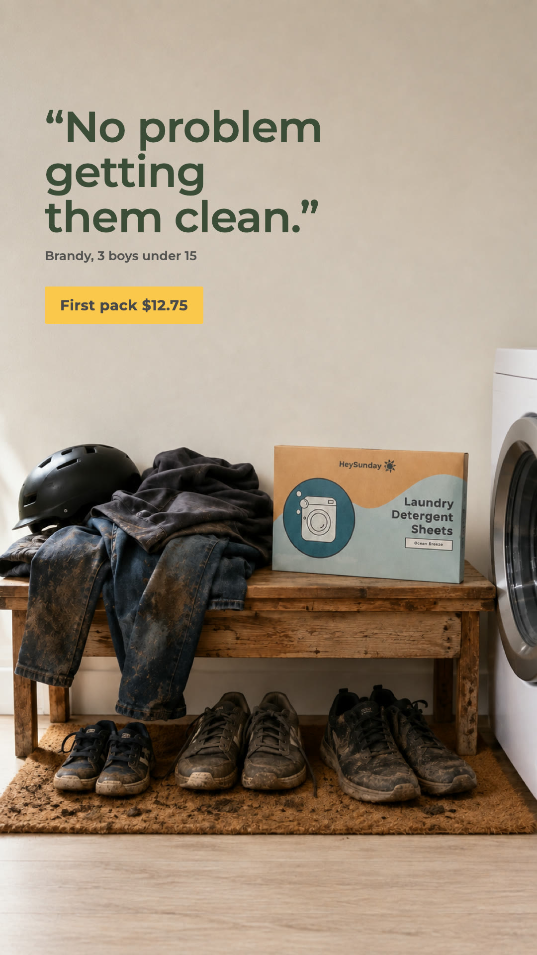 HeySunday Facebook ad: Laundry Just Got a Whole Lot Greener